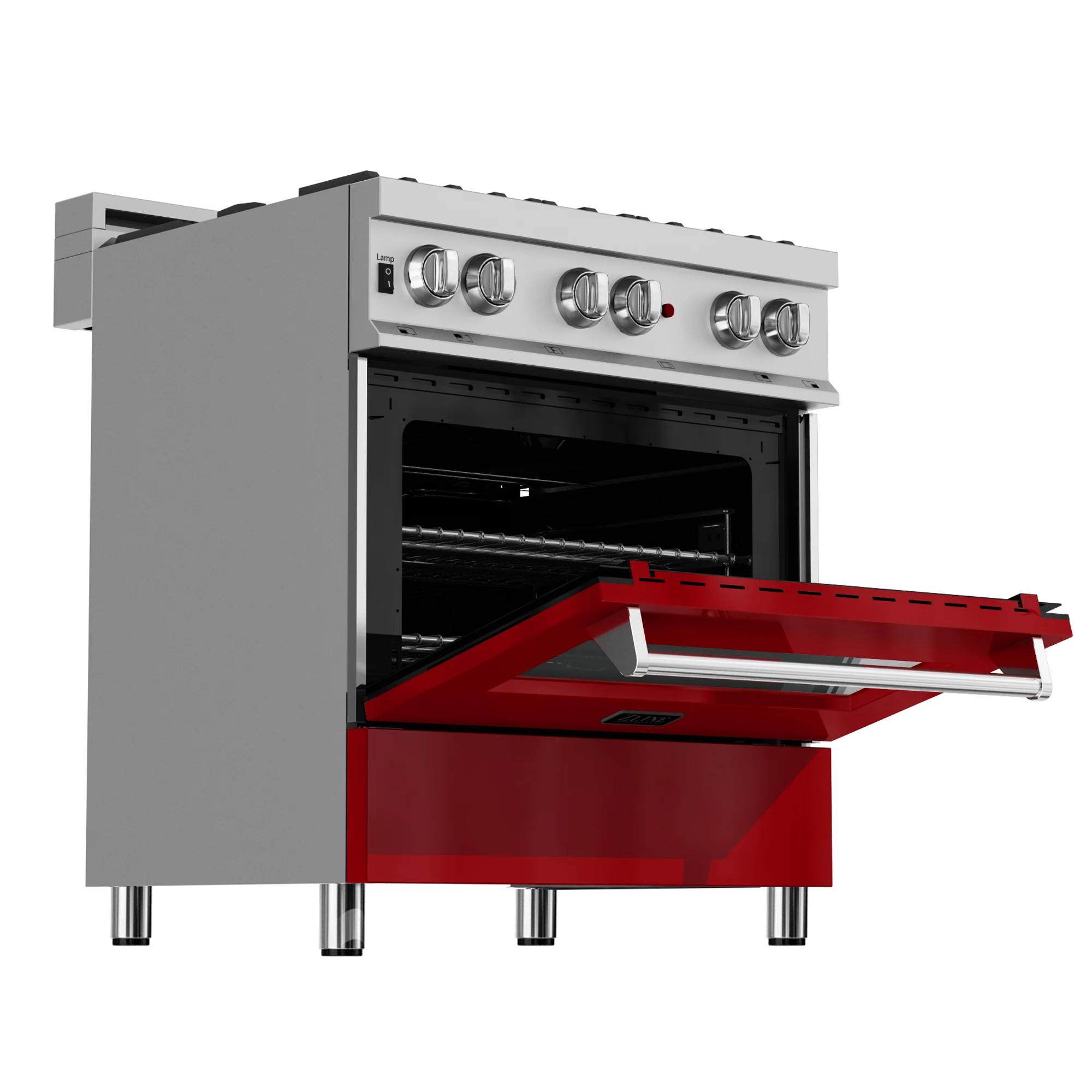 ZLINE 36 in. 4.6 cu. ft. Legacy Dual Fuel Range with 6 Burner Gas Cooktop and Electric Convection Oven in Satin Stainless Steel and Red Gloss Door (RAS-RG-36) - Image 5