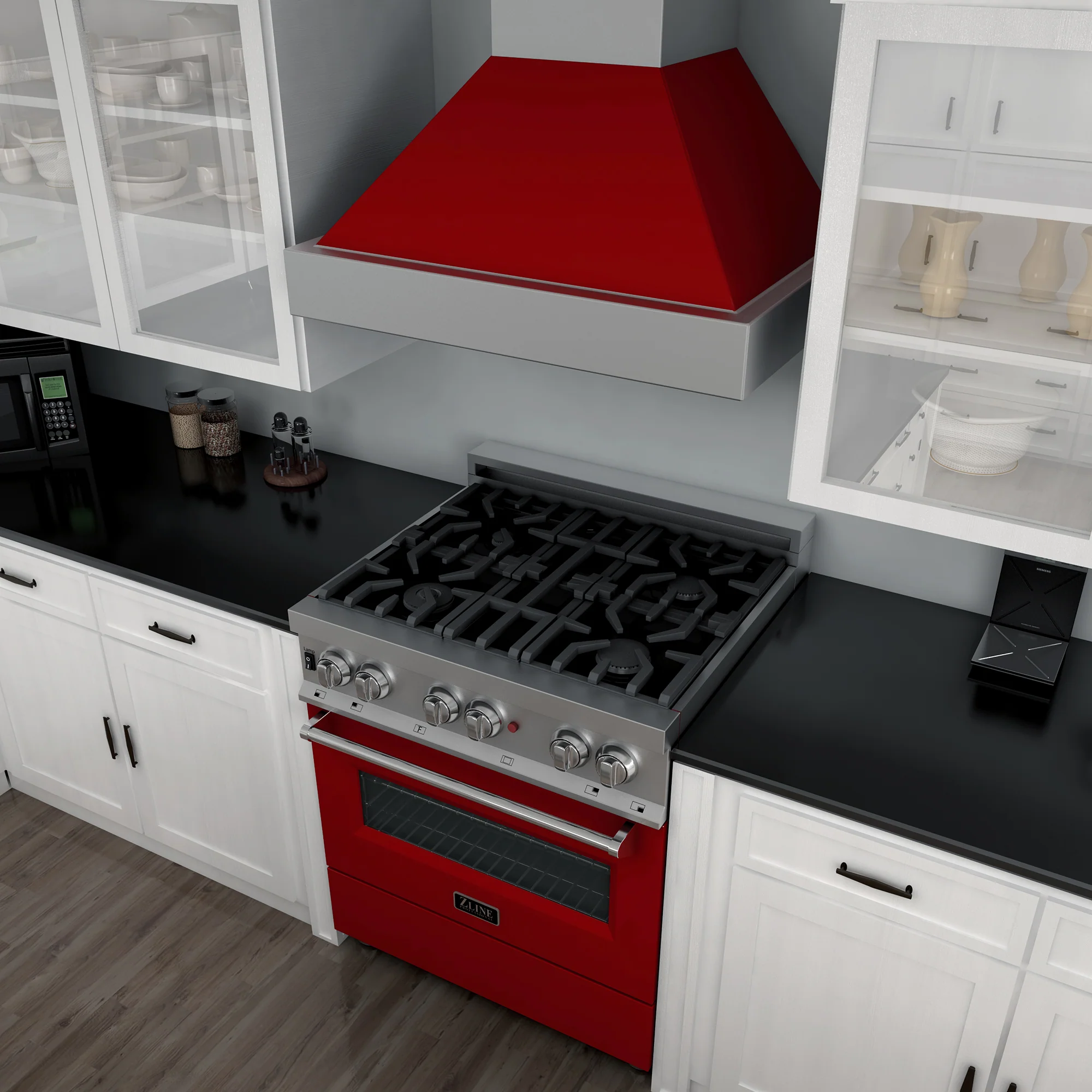 ZLINE 36 in. 4.6 cu. ft. Legacy Dual Fuel Range with 6 Burner Gas Cooktop and Electric Convection Oven in Satin Stainless Steel and Red Gloss Door (RAS-RG-36) - Image 8