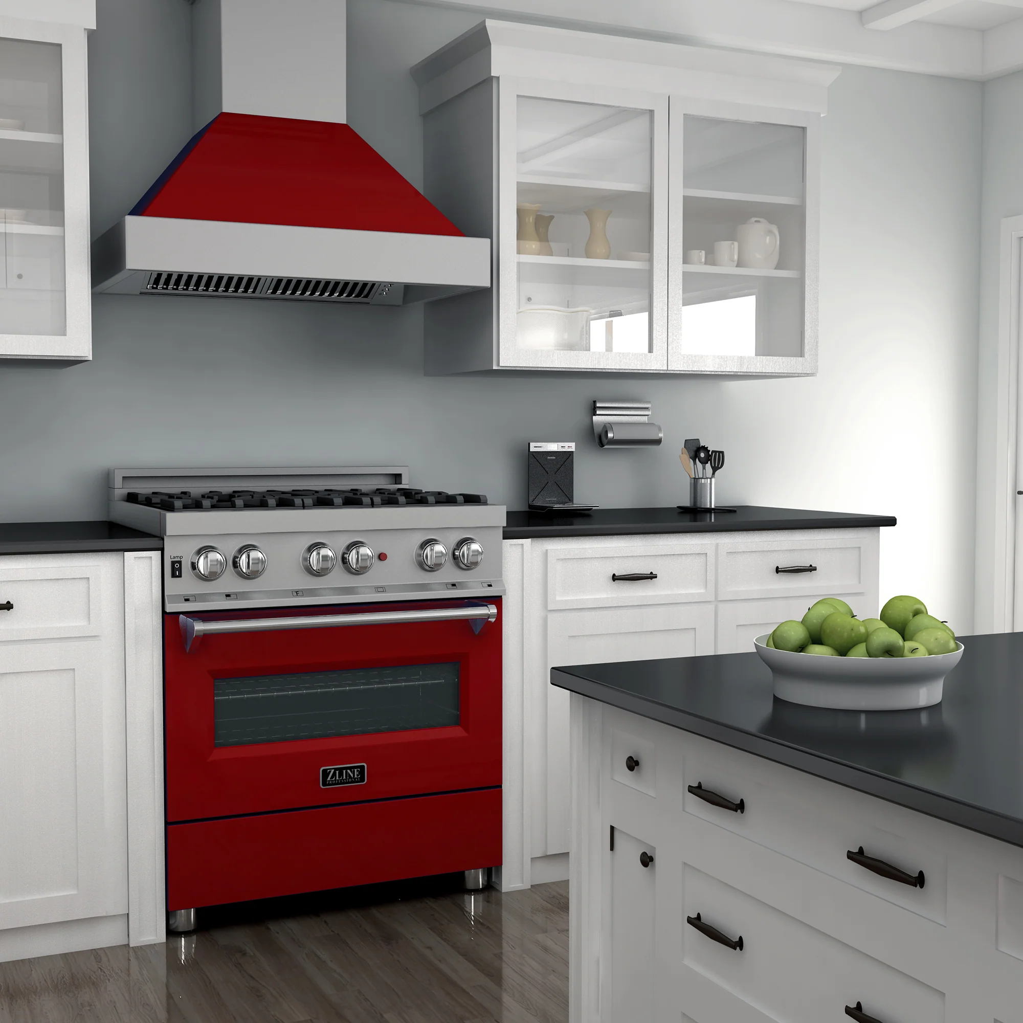 ZLINE 36 in. 4.6 cu. ft. Legacy Dual Fuel Range with 6 Burner Gas Cooktop and Electric Convection Oven in Satin Stainless Steel and Red Gloss Door (RAS-RG-36) - Image 9