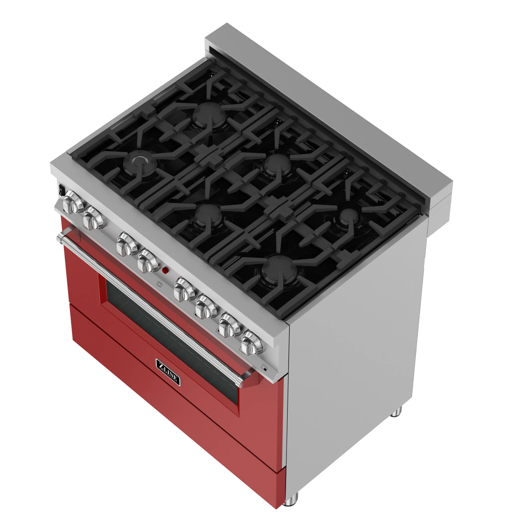 ZLINE 36 in. 4.6 cu. ft. Legacy Dual Fuel Range with 6 Burner Gas Cooktop and Electric Convection Oven in Satin Stainless Steel and Red Matte Door (RAS-RM-36) - Image 10
