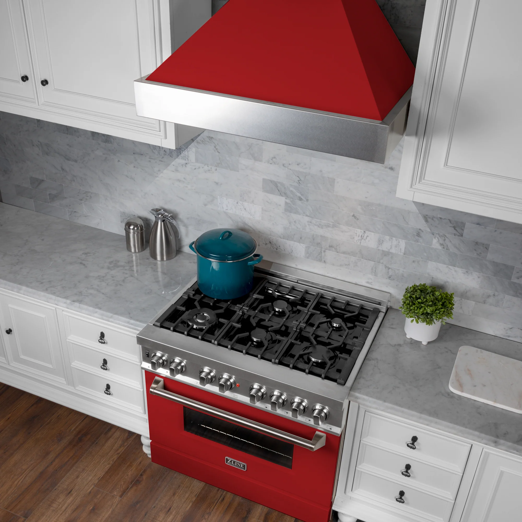 ZLINE 36 in. 4.6 cu. ft. Legacy Dual Fuel Range with 6 Burner Gas Cooktop and Electric Convection Oven in Satin Stainless Steel and Red Matte Door (RAS-RM-36) - Image 16