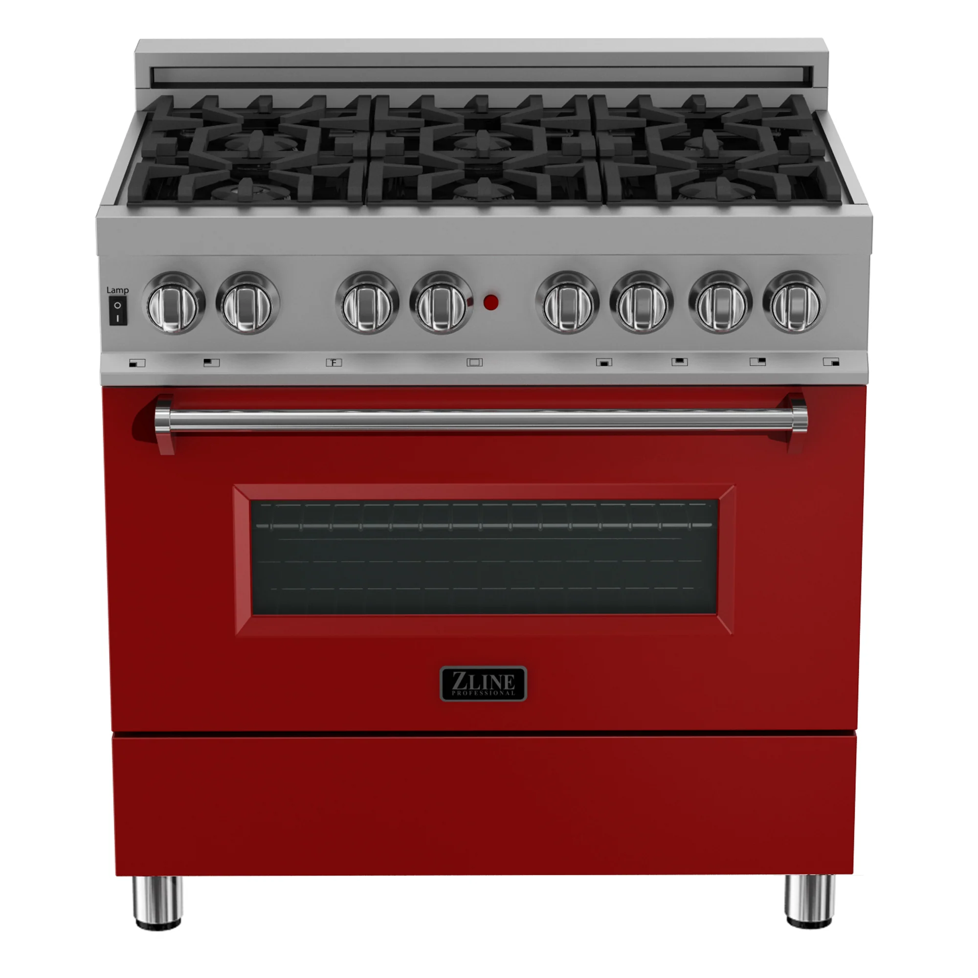 ZLINE 36 in. 4.6 cu. ft. Legacy Dual Fuel Range with 6 Burner Gas Cooktop and Electric Convection Oven in Satin Stainless Steel and Red Matte Door (RAS-RM-36) - Image 3