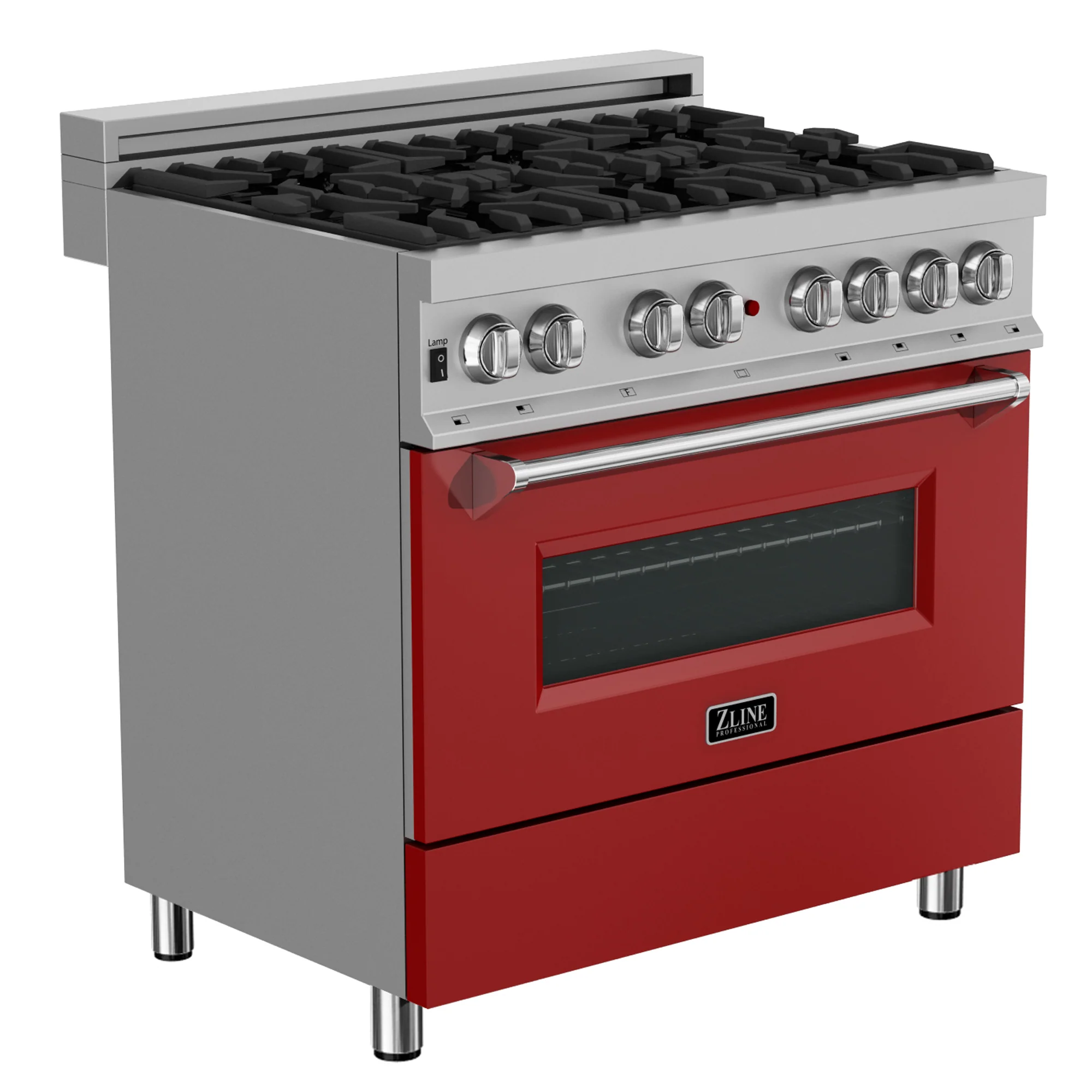 ZLINE 36 in. 4.6 cu. ft. Legacy Dual Fuel Range with 6 Burner Gas Cooktop and Electric Convection Oven in Satin Stainless Steel and Red Matte Door (RAS-RM-36) - Image 6