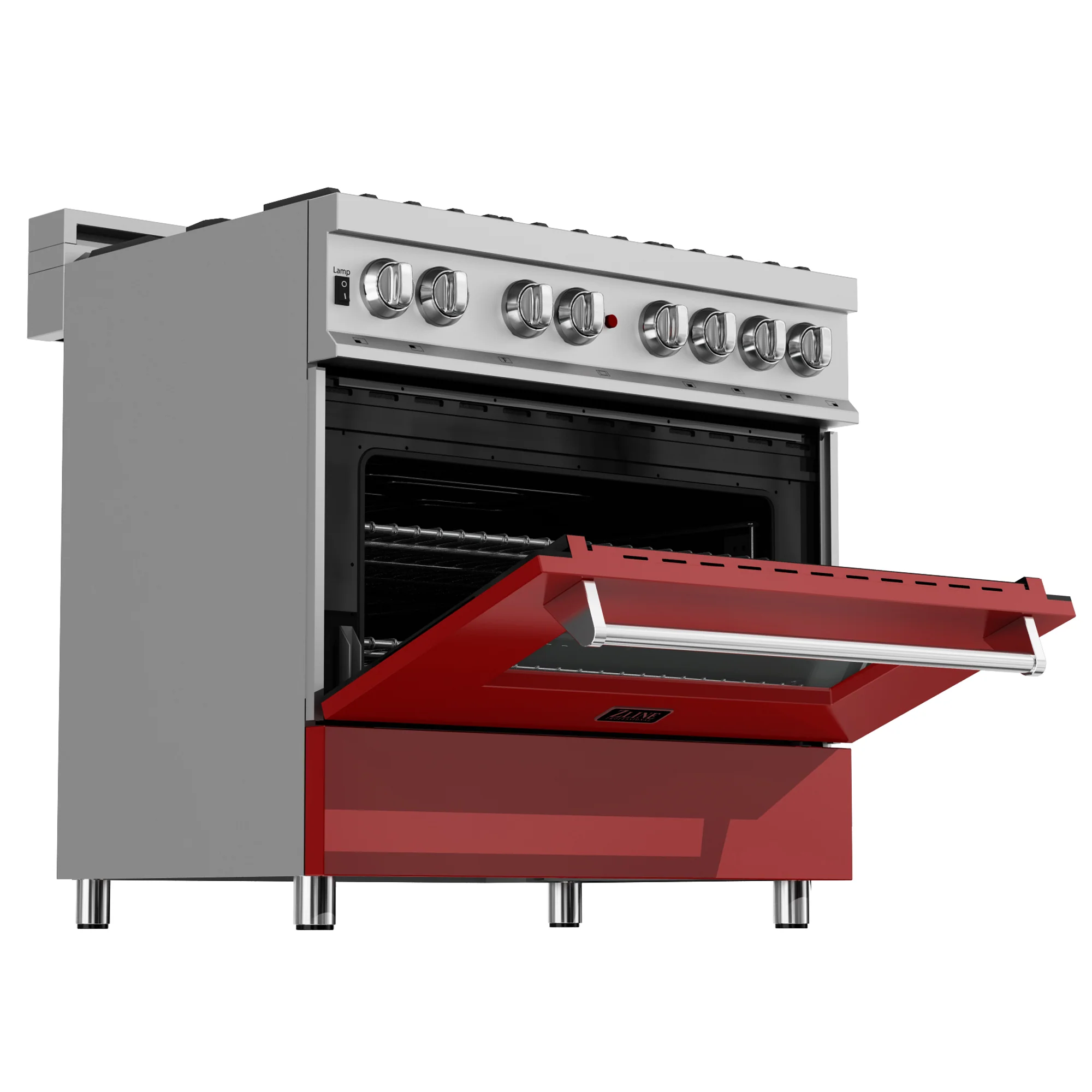 ZLINE 36 in. 4.6 cu. ft. Legacy Dual Fuel Range with 6 Burner Gas Cooktop and Electric Convection Oven in Satin Stainless Steel and Red Matte Door (RAS-RM-36) - Image 9