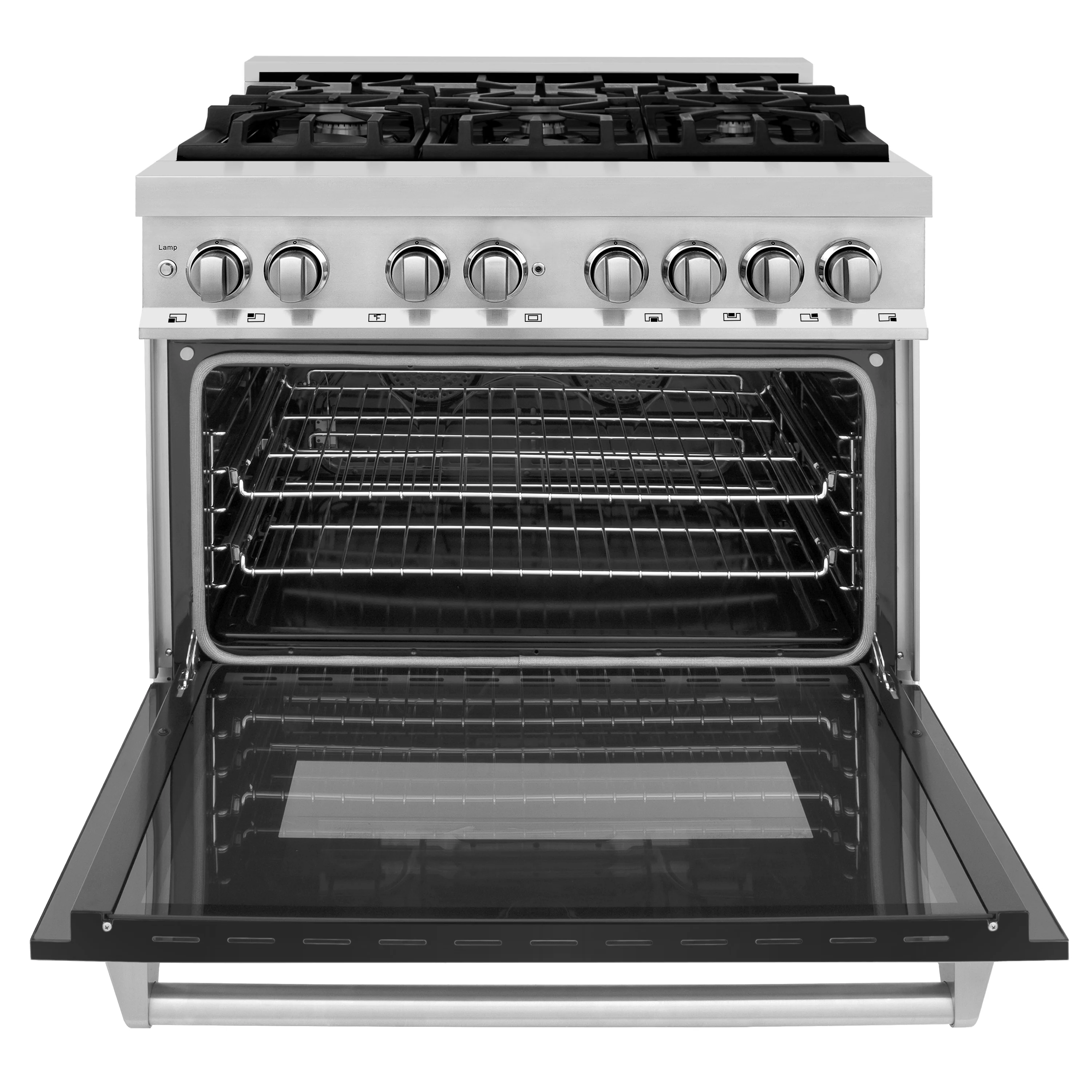 ZLINE 36 in. 4.6 cu. ft. Legacy Dual Fuel Range with 6 Burner Gas Cooktop and Electric Convection Oven in Stainless Steel and Black Matte Door (RA-BLM-36) - Image 3