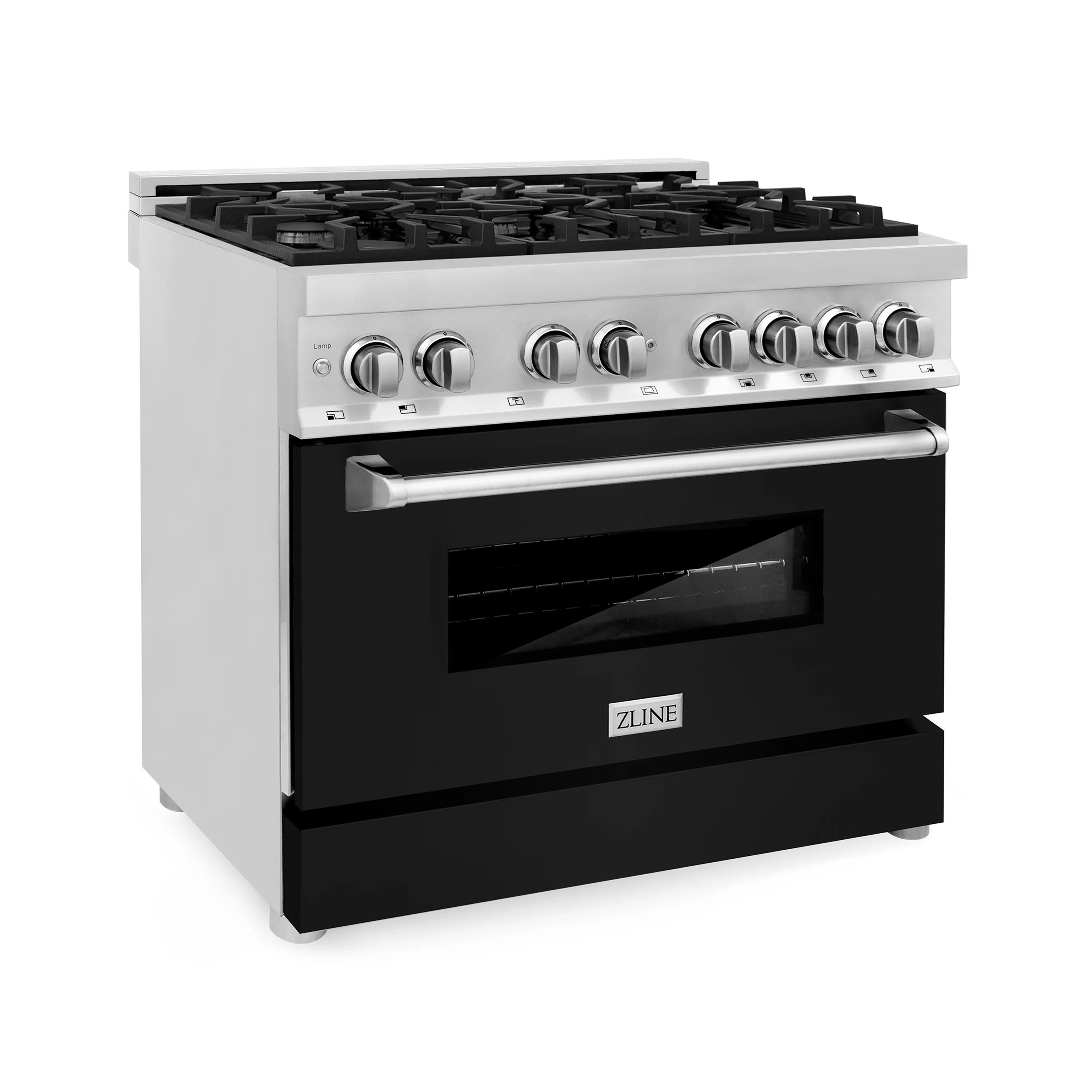 ZLINE 36 in. 4.6 cu. ft. Legacy Dual Fuel Range with 6 Burner Gas Cooktop and Electric Convection Oven in Stainless Steel and Black Matte Door (RA-BLM-36) - Image 4