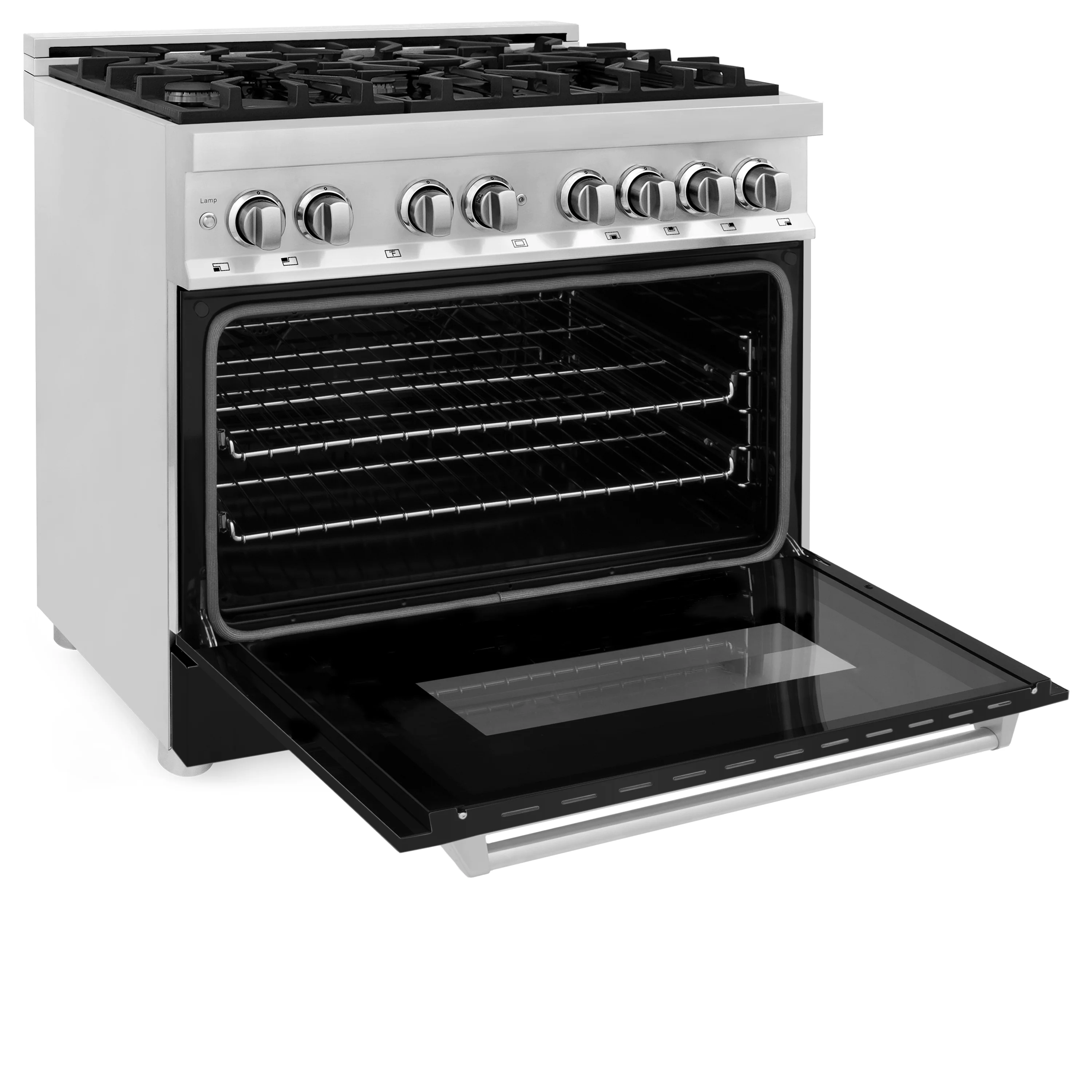 ZLINE 36 in. 4.6 cu. ft. Legacy Dual Fuel Range with 6 Burner Gas Cooktop and Electric Convection Oven in Stainless Steel and Black Matte Door (RA-BLM-36) - Image 7