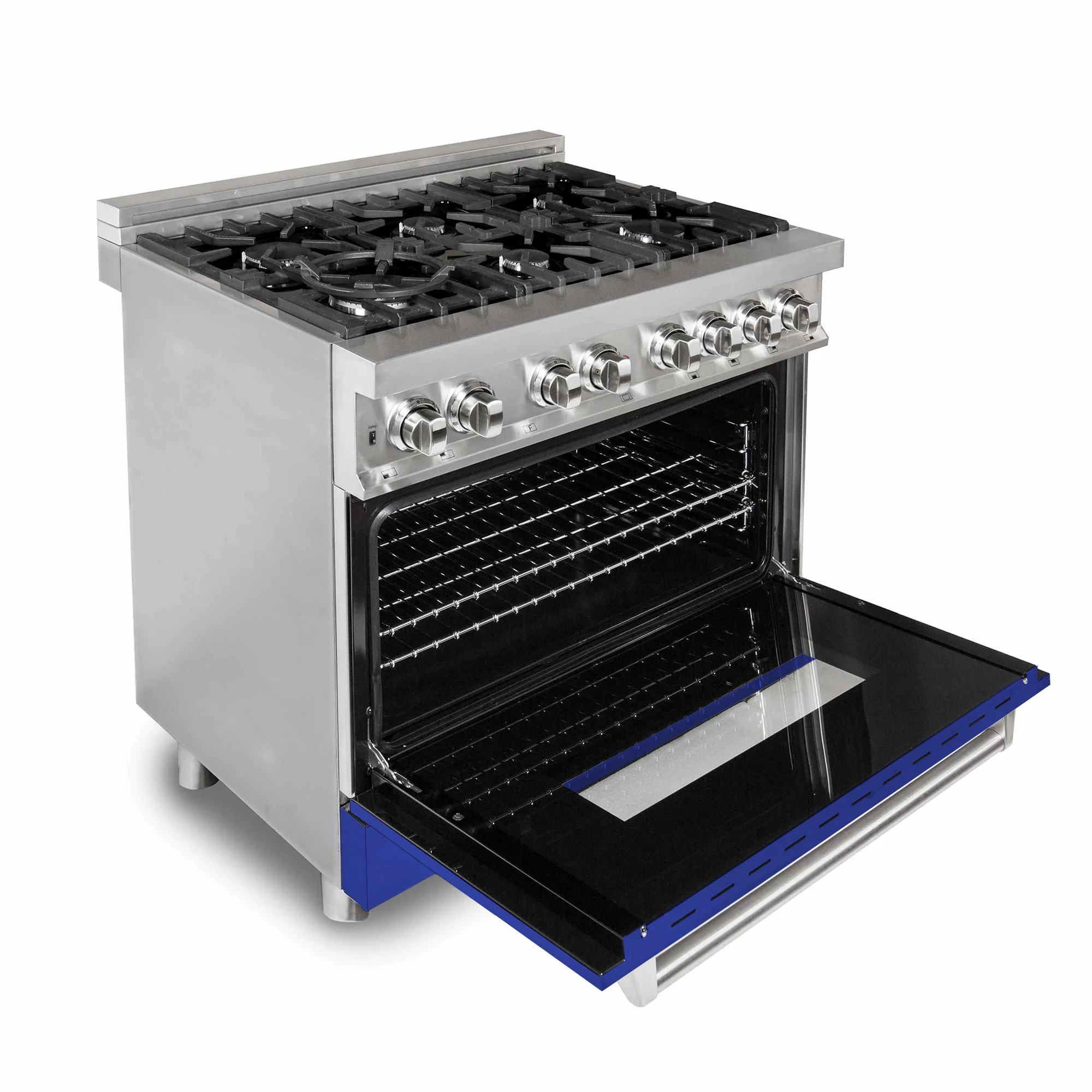 ZLINE 36 in. 4.6 cu. ft. Legacy Dual Fuel Range with 6 Burner Gas Cooktop and Electric Convection Oven in Stainless Steel and Blue Matte Door (RA-BM-36) - Image 2