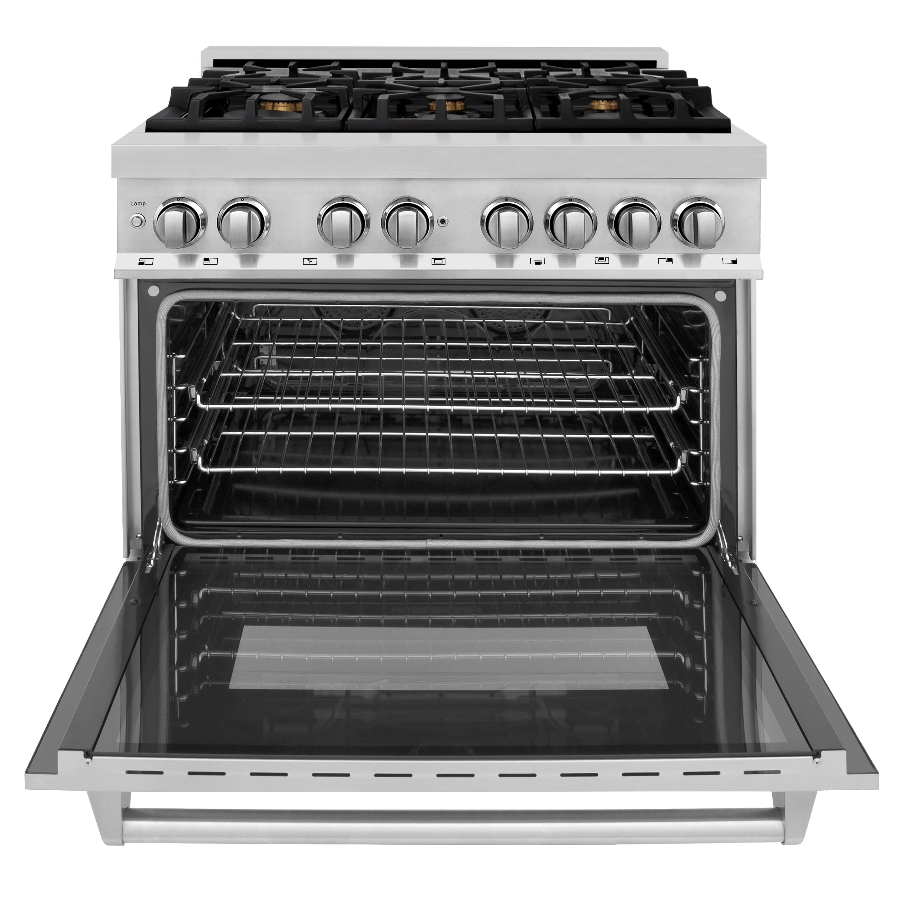 ZLINE 36 in. 4.6 cu. ft. Legacy Dual Fuel Range with Gas Cooktop and Electric Convection Oven in Stainless Steel with 6 Brass Burners (RA-BR-36) - Image 3
