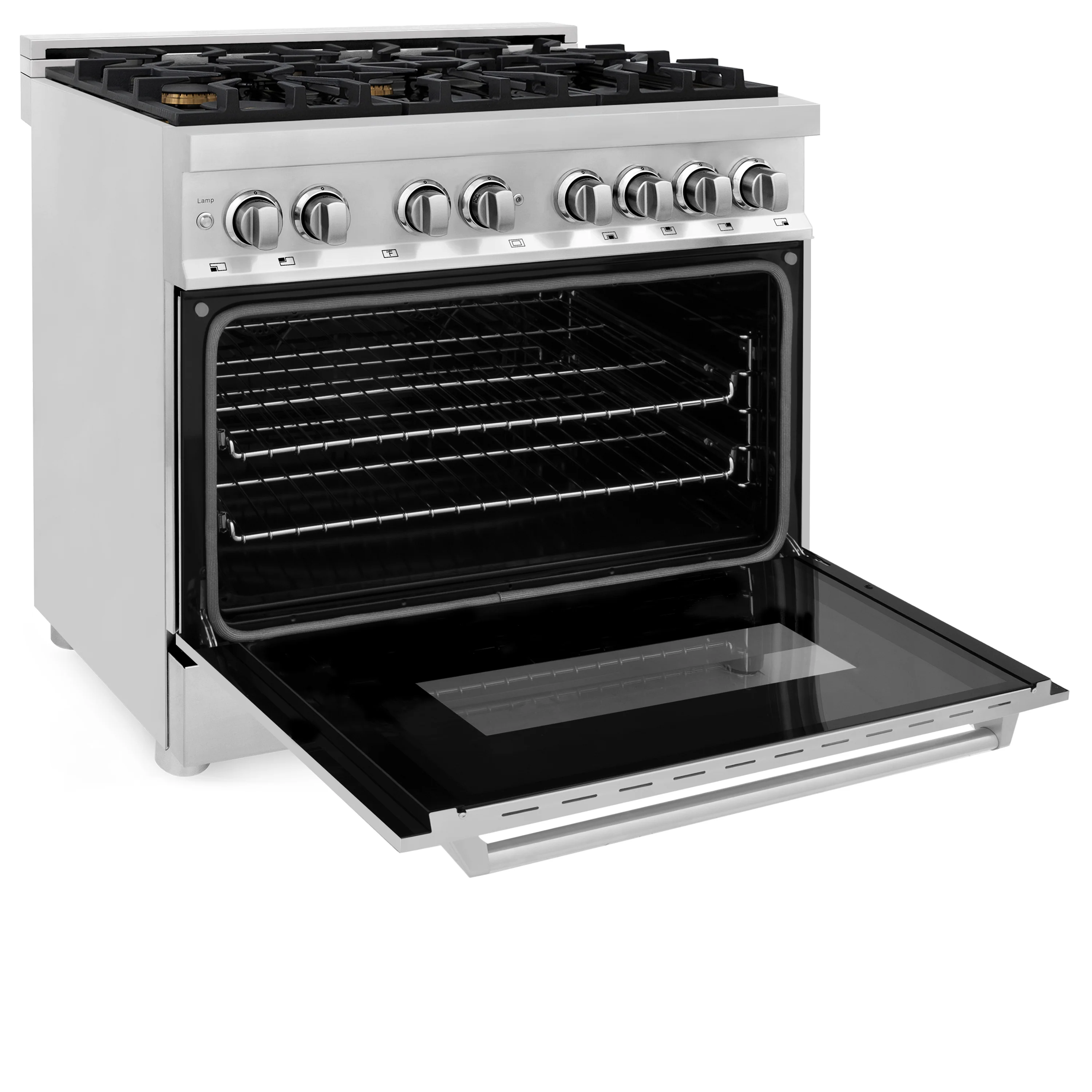 ZLINE 36 in. 4.6 cu. ft. Legacy Dual Fuel Range with Gas Cooktop and Electric Convection Oven in Stainless Steel with 6 Brass Burners (RA-BR-36) - Image 7
