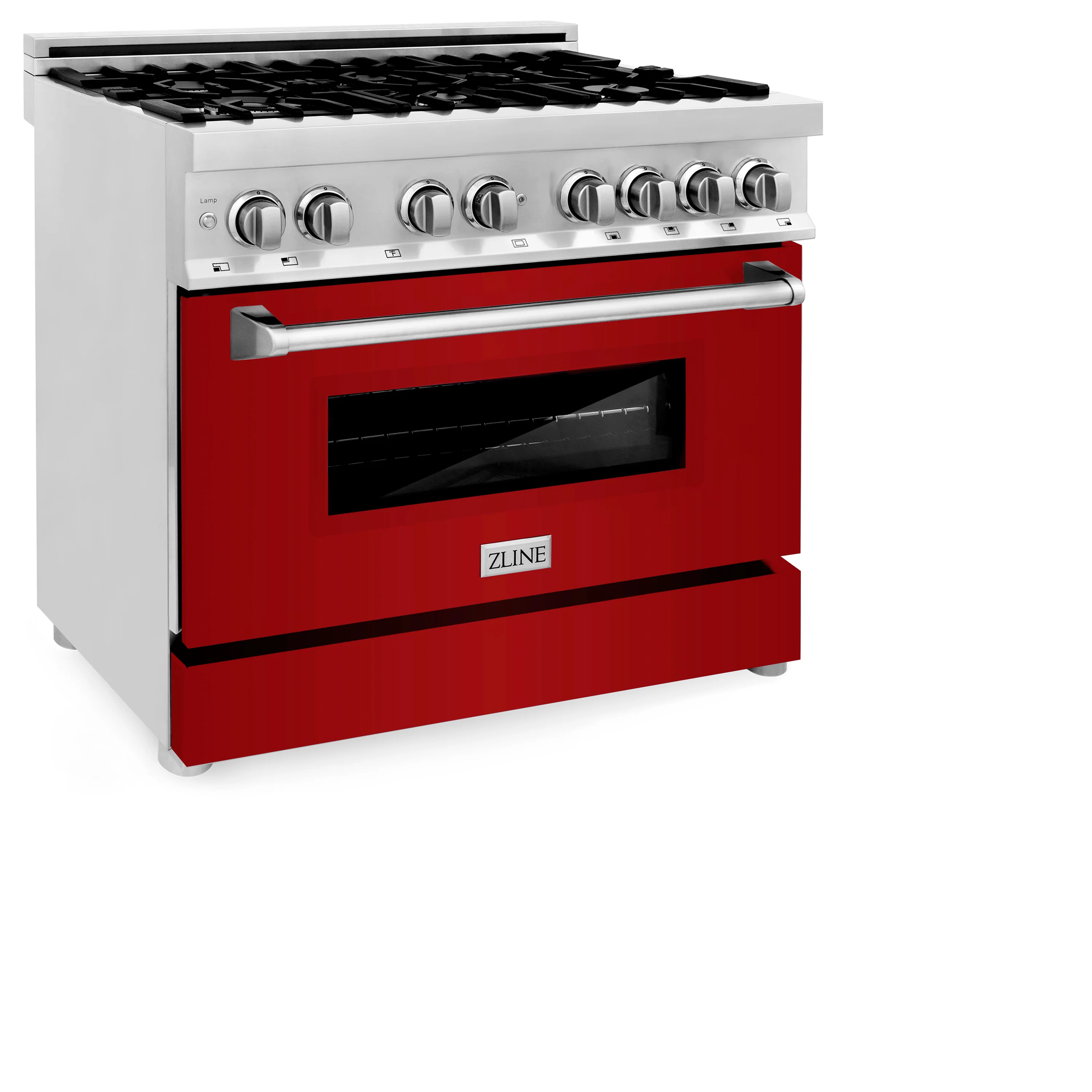 ZLINE 36 in. 4.6 cu. ft. Legacy Dual Fuel Range with 6 Burner Gas Cooktop and Electric Convection Oven in Stainless Steel and Red Gloss Door (RA-RG-36) - Image 2