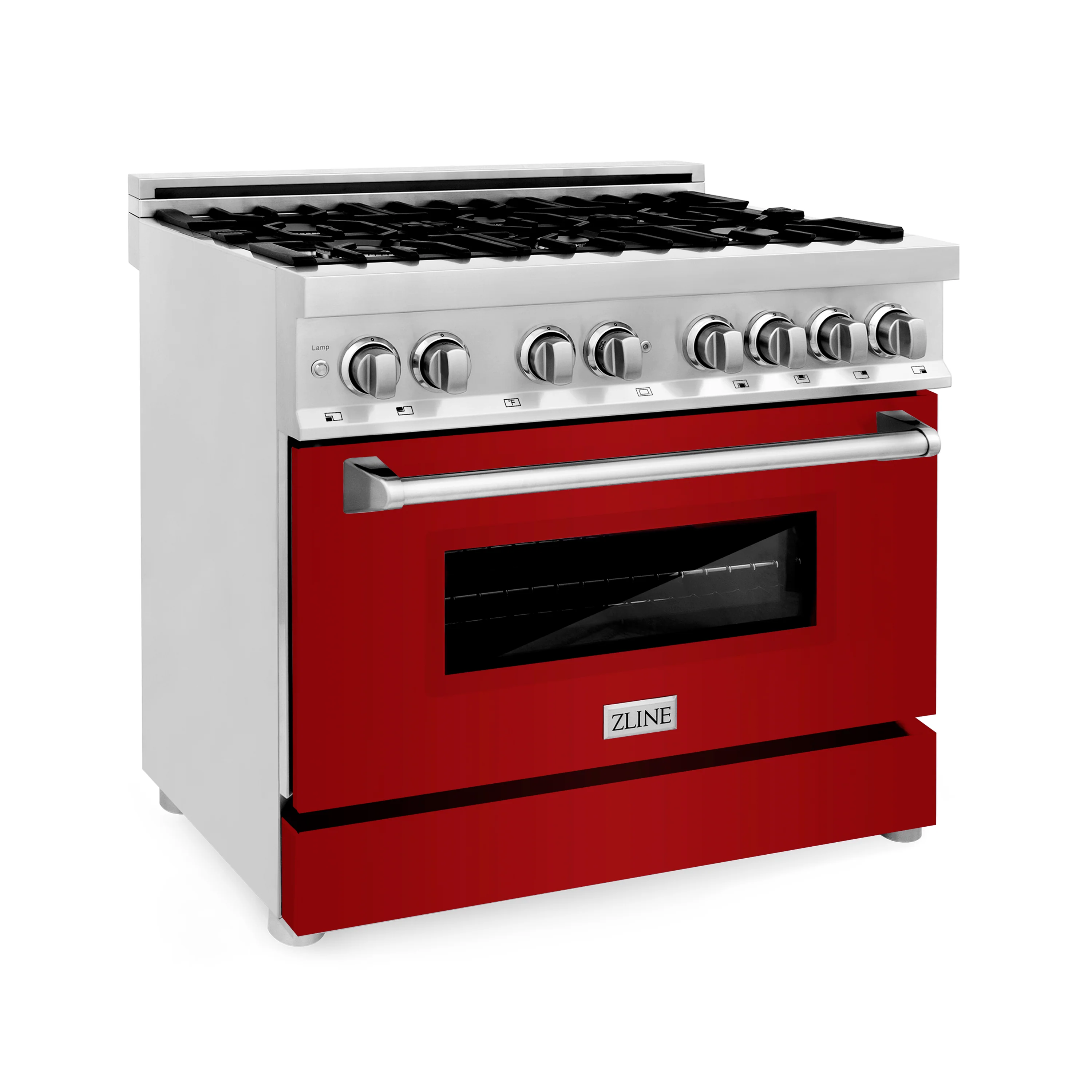 ZLINE 36 in. 4.6 cu. ft. Legacy Dual Fuel Range with 6 Burner Gas Cooktop and Electric Convection Oven in Stainless Steel and Red Gloss Door (RA-RG-36) - Image 3