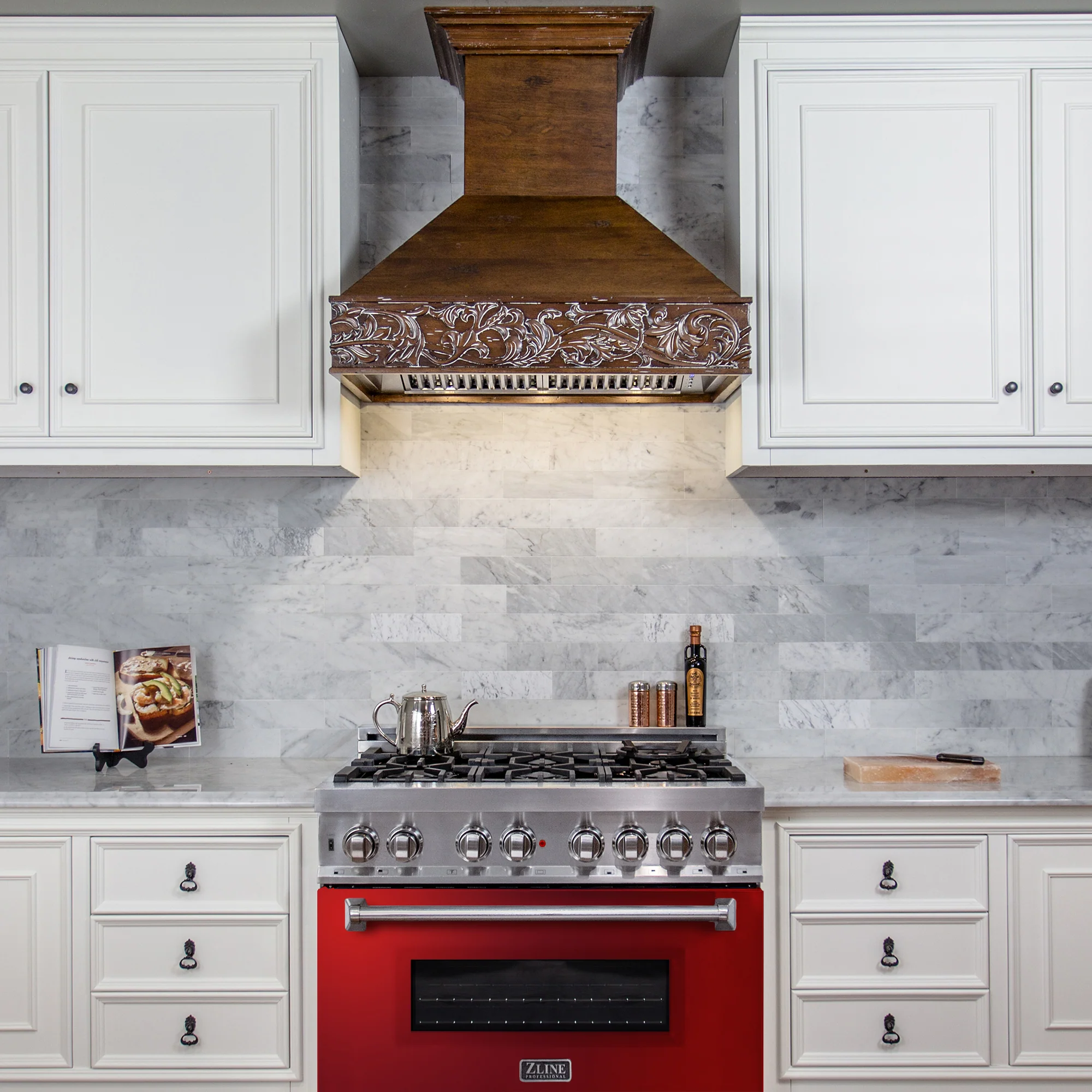 ZLINE 36 in. 4.6 cu. ft. Legacy Dual Fuel Range with 6 Burner Gas Cooktop and Electric Convection Oven in Stainless Steel and Red Gloss Door (RA-RG-36) - Image 8