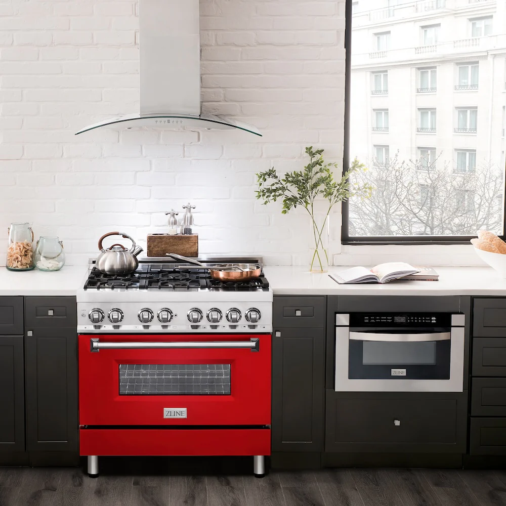 ZLINE 36 in. 4.6 cu. ft. Legacy Dual Fuel Range with 6 Burner Gas Cooktop and Electric Convection Oven in Stainless Steel and Red Matte Door (RA-RM-36) - Image 16