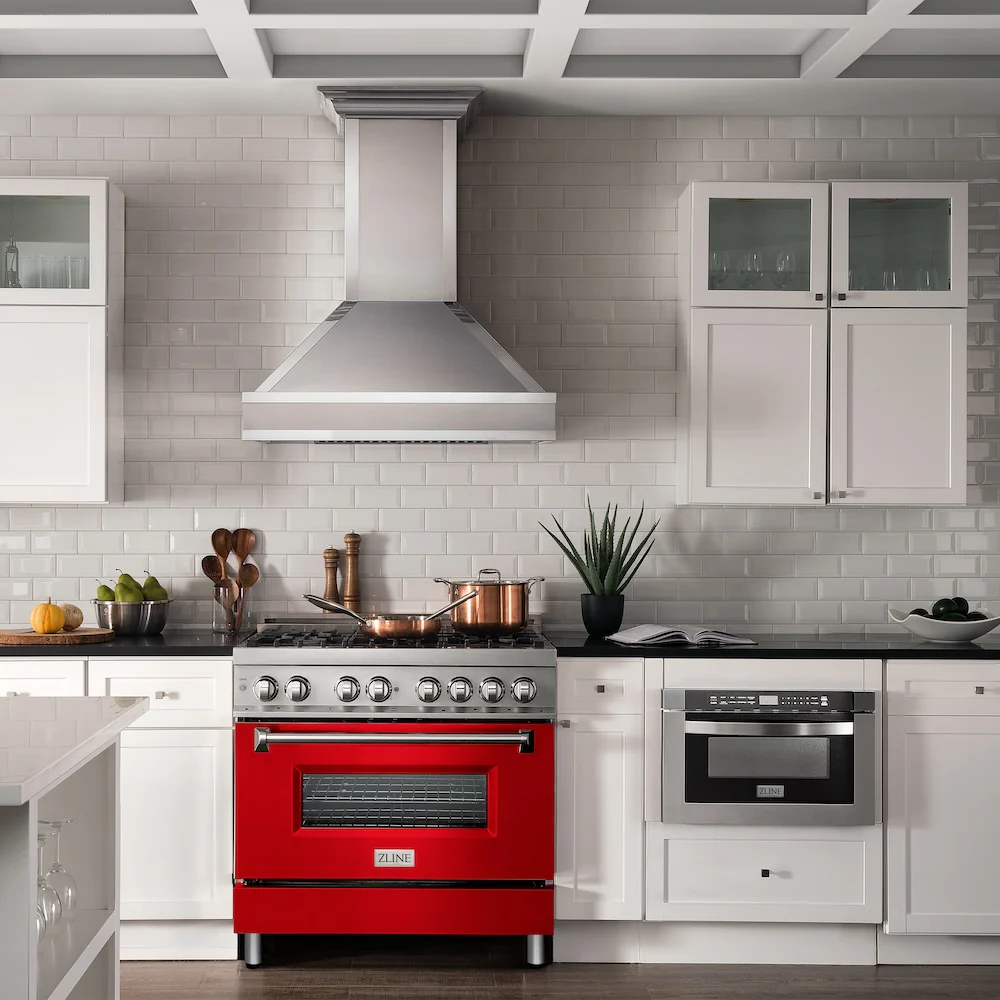 ZLINE 36 in. 4.6 cu. ft. Legacy Dual Fuel Range with 6 Burner Gas Cooktop and Electric Convection Oven in Stainless Steel and Red Matte Door (RA-RM-36) - Image 2