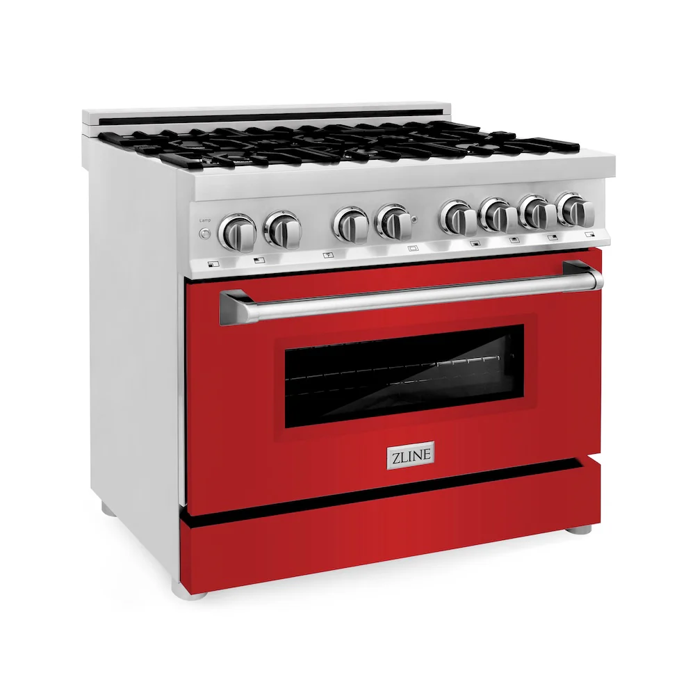 ZLINE 36 in. 4.6 cu. ft. Legacy Dual Fuel Range with 6 Burner Gas Cooktop and Electric Convection Oven in Stainless Steel and Red Matte Door (RA-RM-36) - Image 5