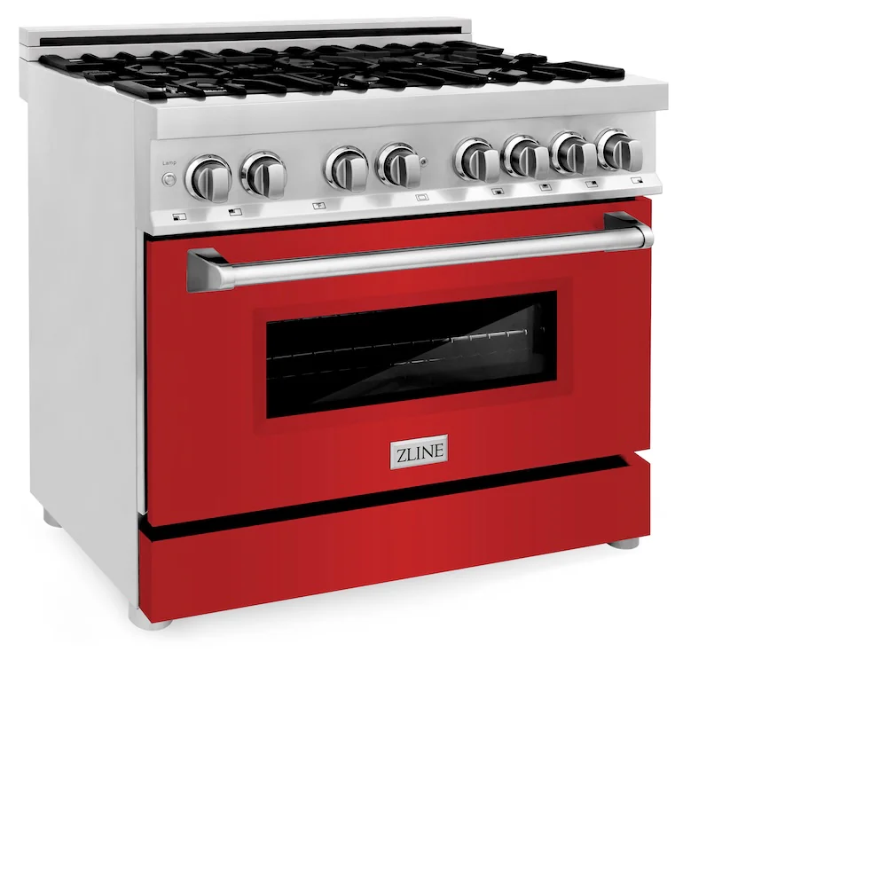 ZLINE 36 in. 4.6 cu. ft. Legacy Dual Fuel Range with 6 Burner Gas Cooktop and Electric Convection Oven in Stainless Steel and Red Matte Door (RA-RM-36) - Image 6