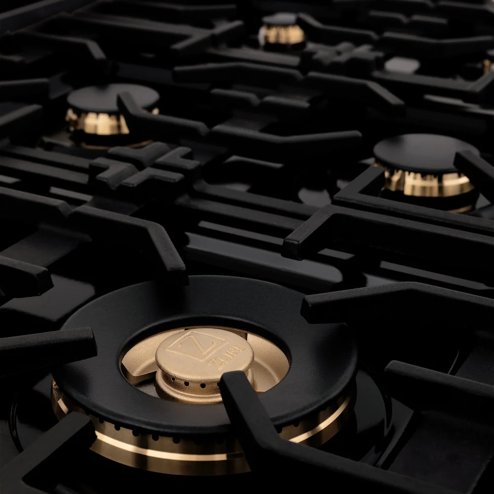 ZLINE 36 in. Legacy Gas Rangetop with 6 Brass Burners and Porcelain Cooktop in Black Stainless Steel (RTB-BR-36) - Image 11