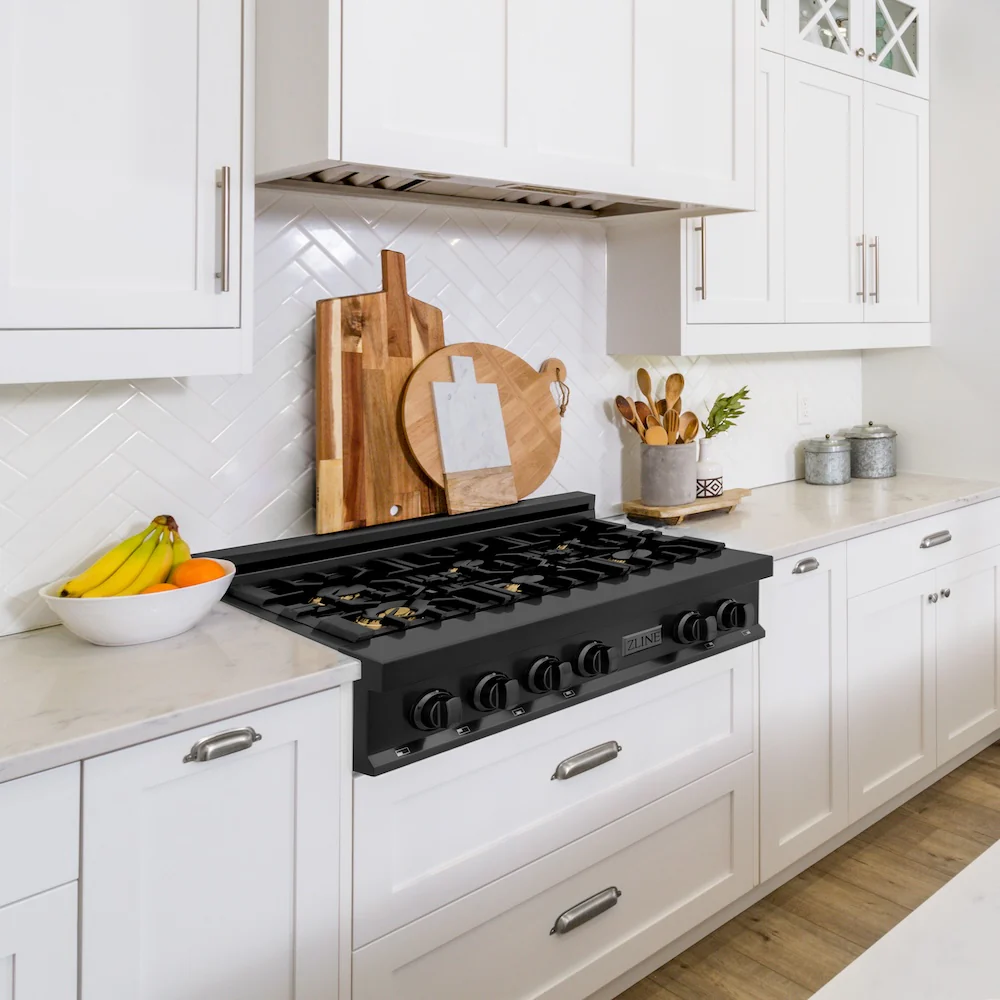 ZLINE 36 in. Legacy Gas Rangetop with 6 Brass Burners and Porcelain Cooktop in Black Stainless Steel (RTB-BR-36) - Image 14