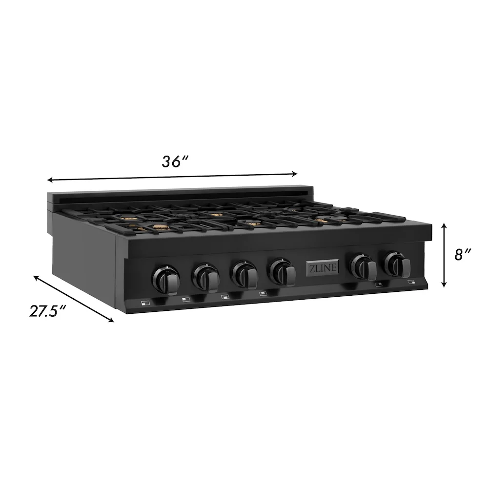 ZLINE 36 in. Legacy Gas Rangetop with 6 Brass Burners and Porcelain Cooktop in Black Stainless Steel (RTB-BR-36) - Image 16