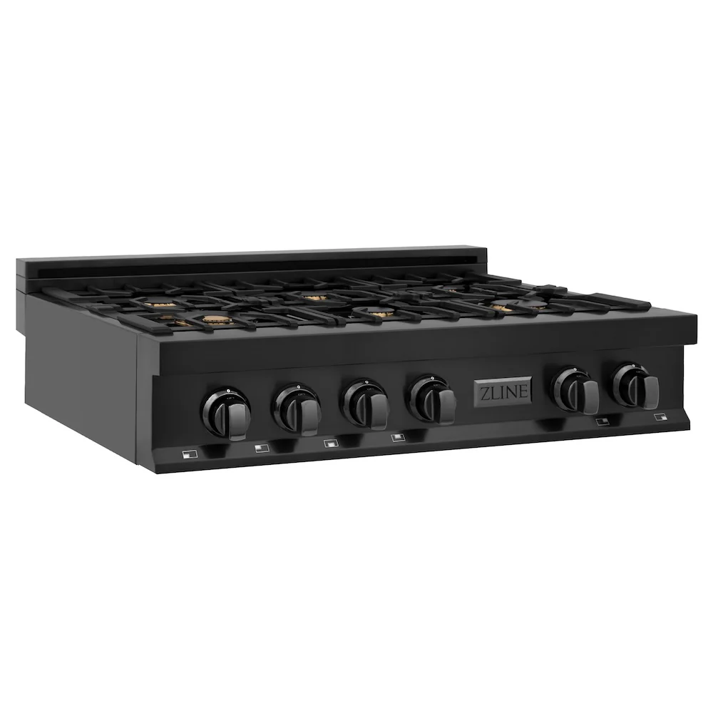 ZLINE 36 in. Legacy Gas Rangetop with 6 Brass Burners and Porcelain Cooktop in Black Stainless Steel (RTB-BR-36) - Image 4