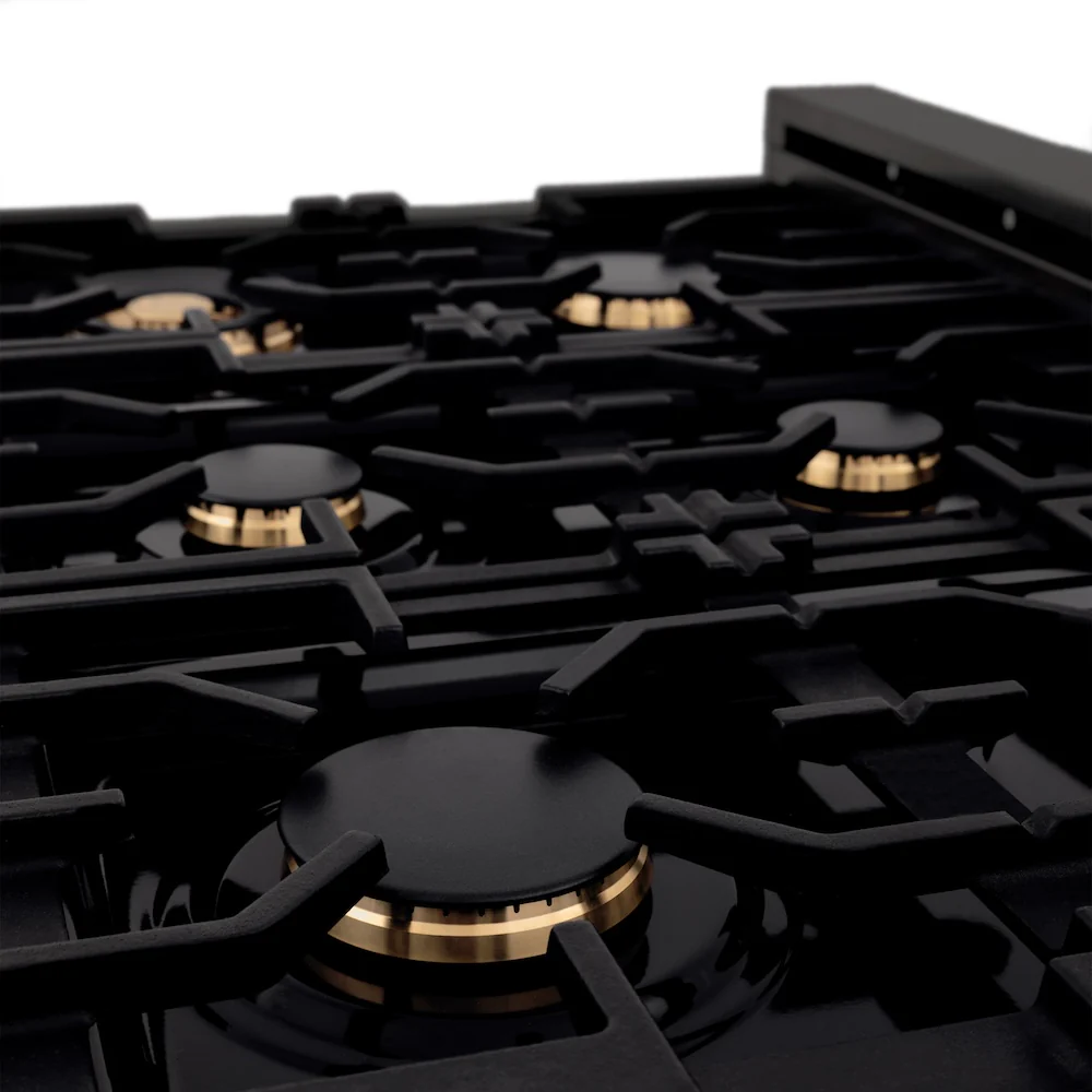 ZLINE 36 in. Legacy Gas Rangetop with 6 Brass Burners and Porcelain Cooktop in Black Stainless Steel (RTB-BR-36) - Image 9