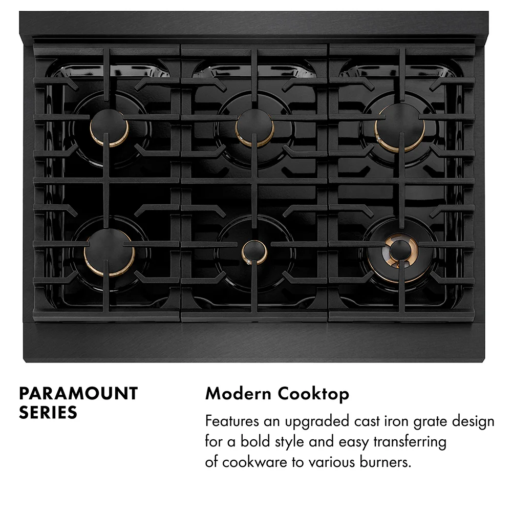 ZLINE 36 in. 5.2 cu. ft. Paramount Dual Fuel Range with Gas Cooktop and Electric Convection Oven in Black Satin Stainless Steel with 6 Brass Burners (SDRBS-BR-36) - Image 12