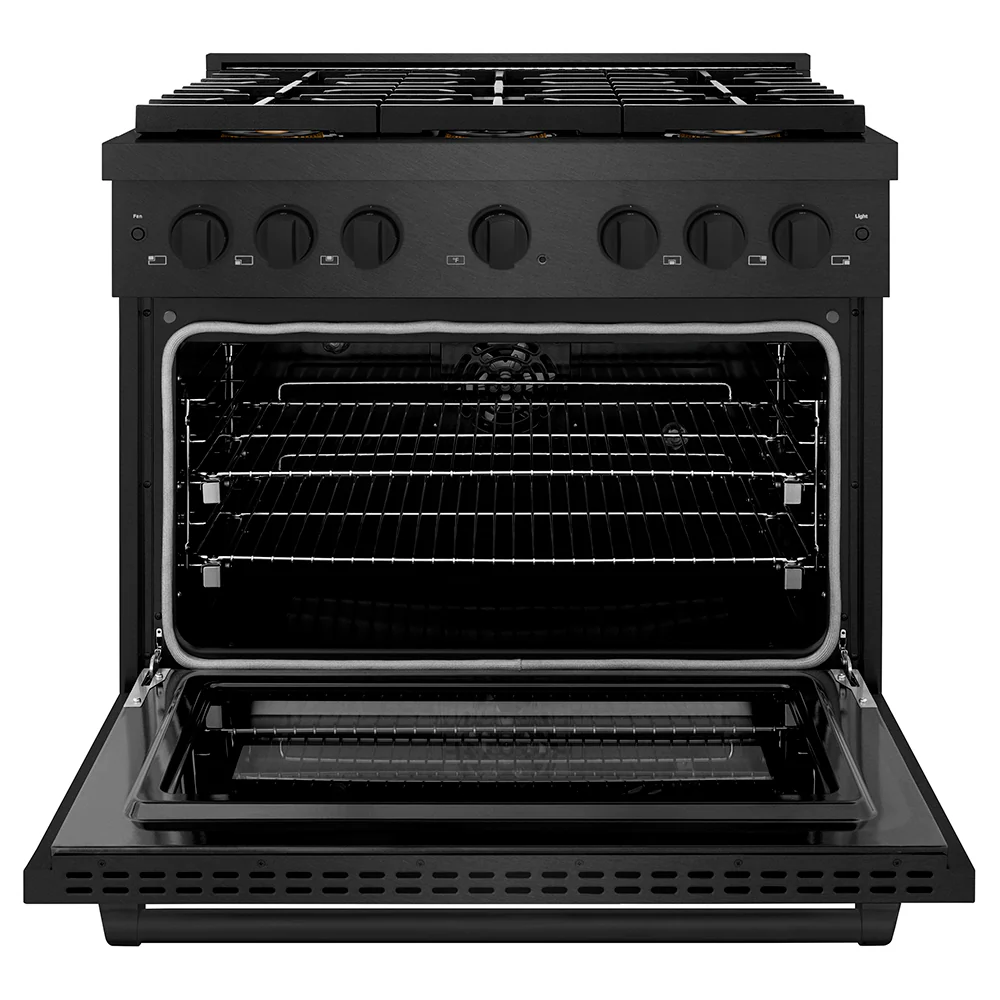 ZLINE 36 in. 5.2 cu. ft. Paramount Dual Fuel Range with 6 Burner DuoPro™ Cooktop and Electric Convection Oven in Black Satin Stainless Steel (PSDRBS-36) - Image 3