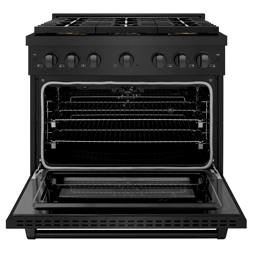 ZLINE 36 in. 5.2 cu. ft. Paramount Dual Fuel Range with 6 Burner DuoPro™ Cooktop and Electric Convection Oven in Black Stainless Steel (PSDRB-36) - Image 4