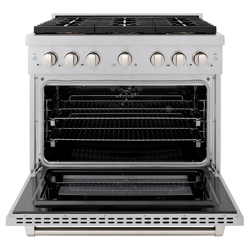 ZLINE 36 in. 5.2 cu. ft. Paramount Dual Fuel Range with 6 Burner DuoPro™ Cooktop and Electric Convection Oven in Satin Stainless Steel (PSDRS-36) - Image 3