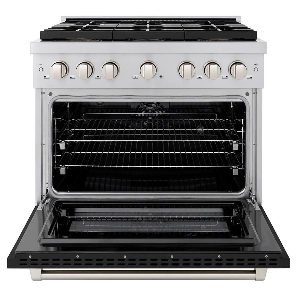 ZLINE 36 in. 5.2 cu. ft. Paramount Dual Fuel Range with 6 Burner DuoPro™ Cooktop and Electric Convection Oven with Black Matte Door (PSDR-BLM-36) - Image 4