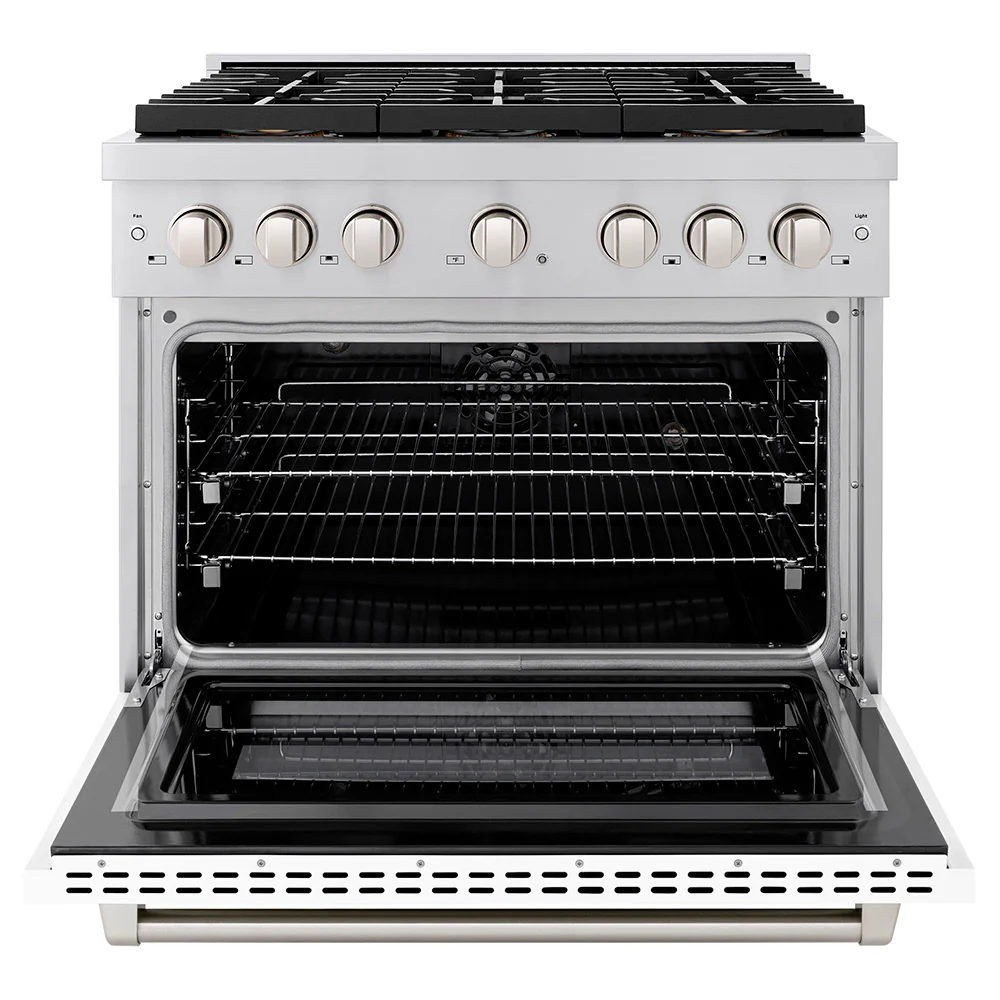 ZLINE 36 in. 5.2 cu. ft. Paramount Dual Fuel Range with 6 Burner DuoPro™ Cooktop and Electric Convection Oven with White Matte Door (PSDR-WM-36) - Image 4