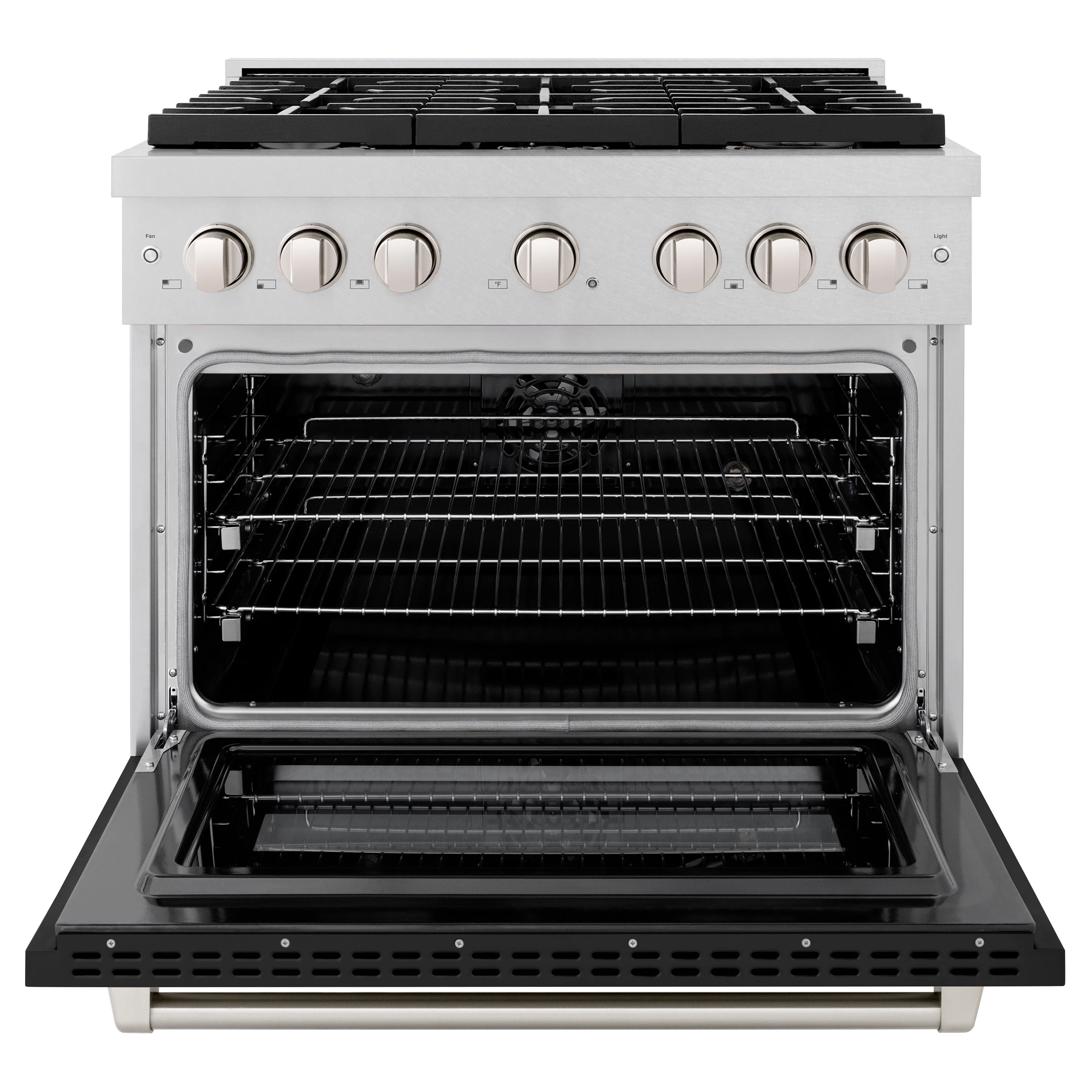 ZLINE 36 in. 5.2 cu. ft. Paramount Dual Fuel Range with 6 Burner Gas Cooktop and Electric Convection Oven in Satin Stainless Steel with Black Matte Door (SDRS-BLM-36) - Image 6
