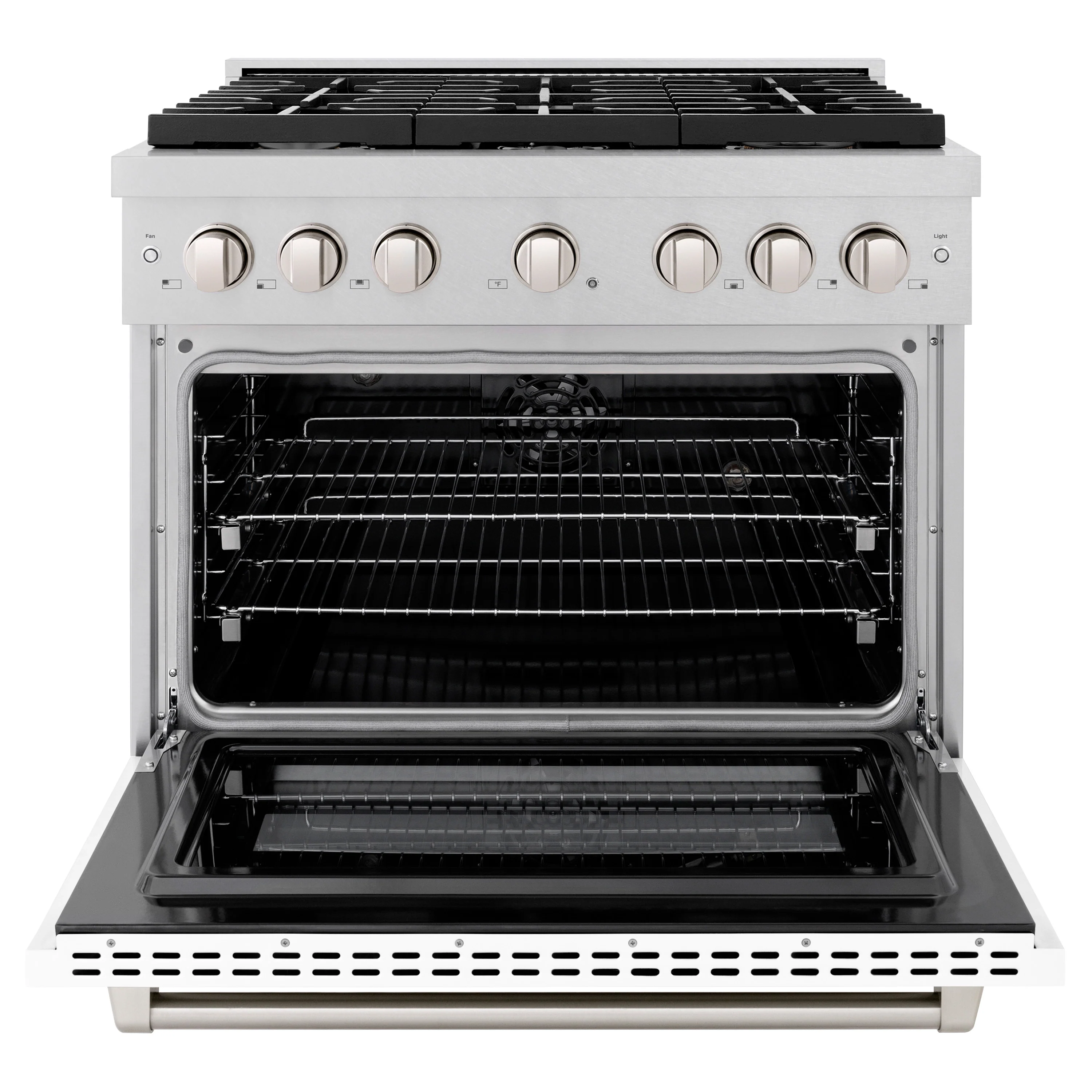 ZLINE 36 in. 5.2 cu. ft. Paramount Dual Fuel Range with 6 Burner Gas Cooktop and Electric Convection Oven in Satin Stainless Steel with White Matte Door (SDRS-WM-36) - Image 6