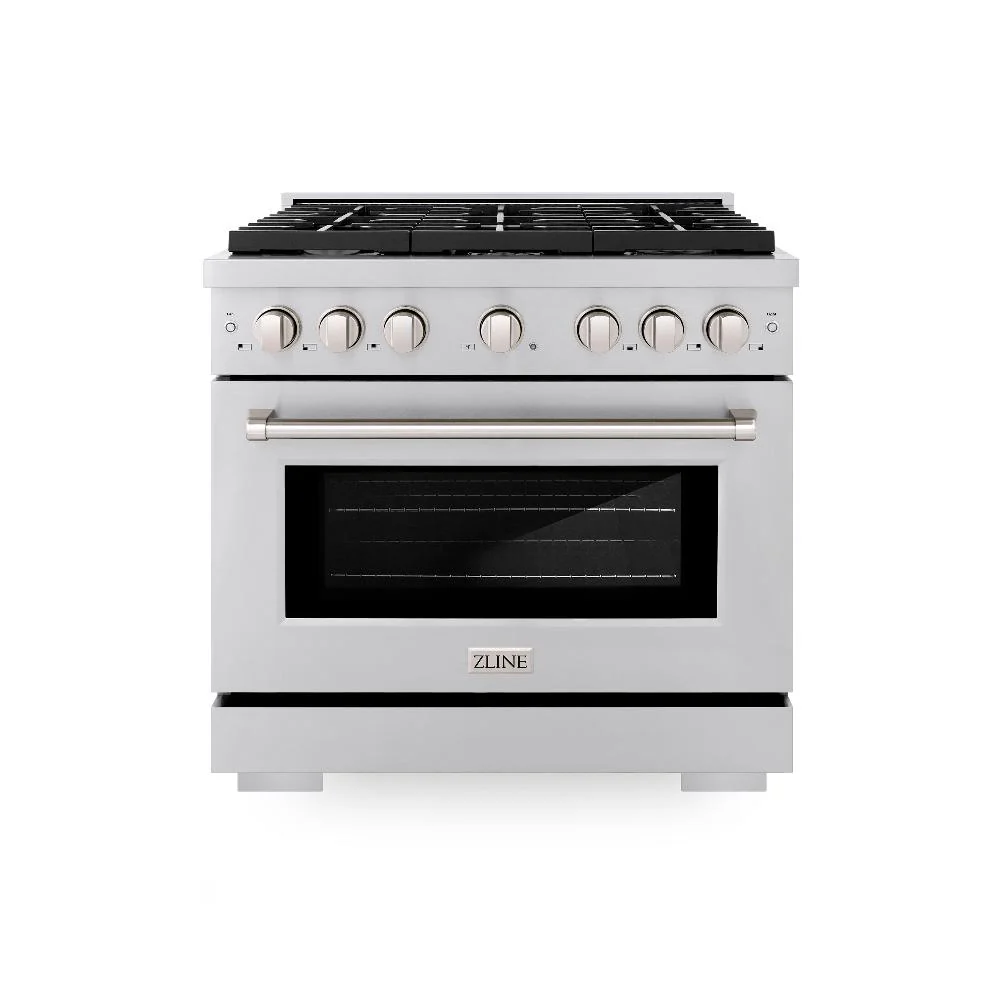ZLINE 36 in. 5.2 cu. ft. Paramount Dual Fuel Range with Gas Cooktop and Electric Convection Oven in Stainless Steel with 6 Brass Burners (SDR-BR-36) - Image 3