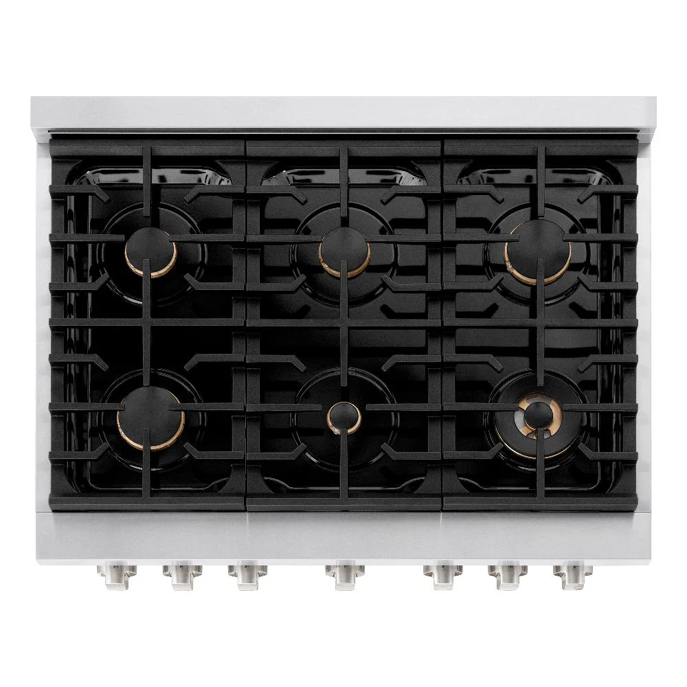 ZLINE 36 in. 5.2 cu. ft. Paramount Dual Fuel Range with Gas Cooktop and Electric Convection Oven in Stainless Steel with 6 Brass Burners (SDR-BR-36) - Image 5