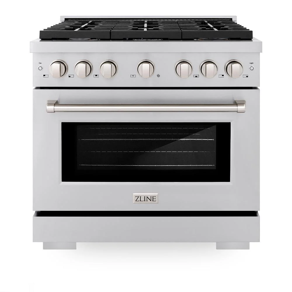 ZLINE 36 in. 5.2 cu. ft. Paramount Dual Fuel Range with Gas Cooktop and Electric Convection Oven in Stainless Steel with 6 Brass Burners (SDR-BR-36) - Image 6