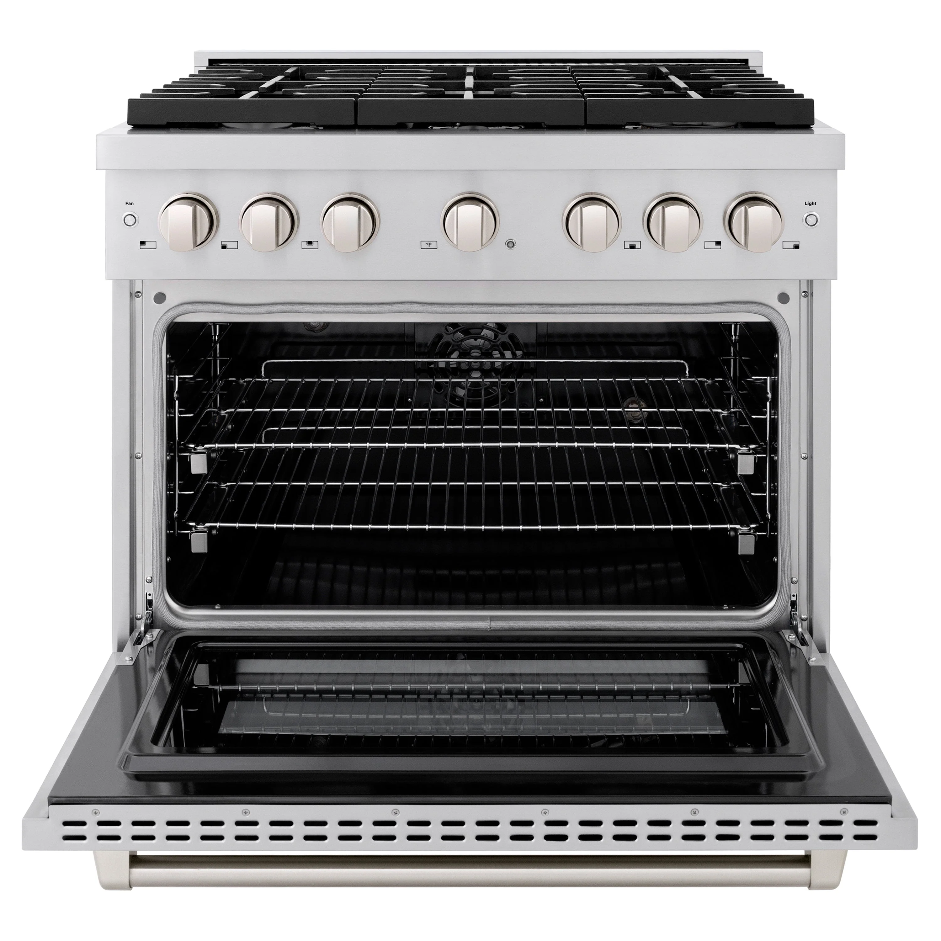 ZLINE 36 in. 5.2 cu. ft. Paramount Dual Fuel Range with Gas Cooktop and Electric Convection Oven in Stainless Steel with 6 Brass Burners (SDR-BR-36) - Image 7