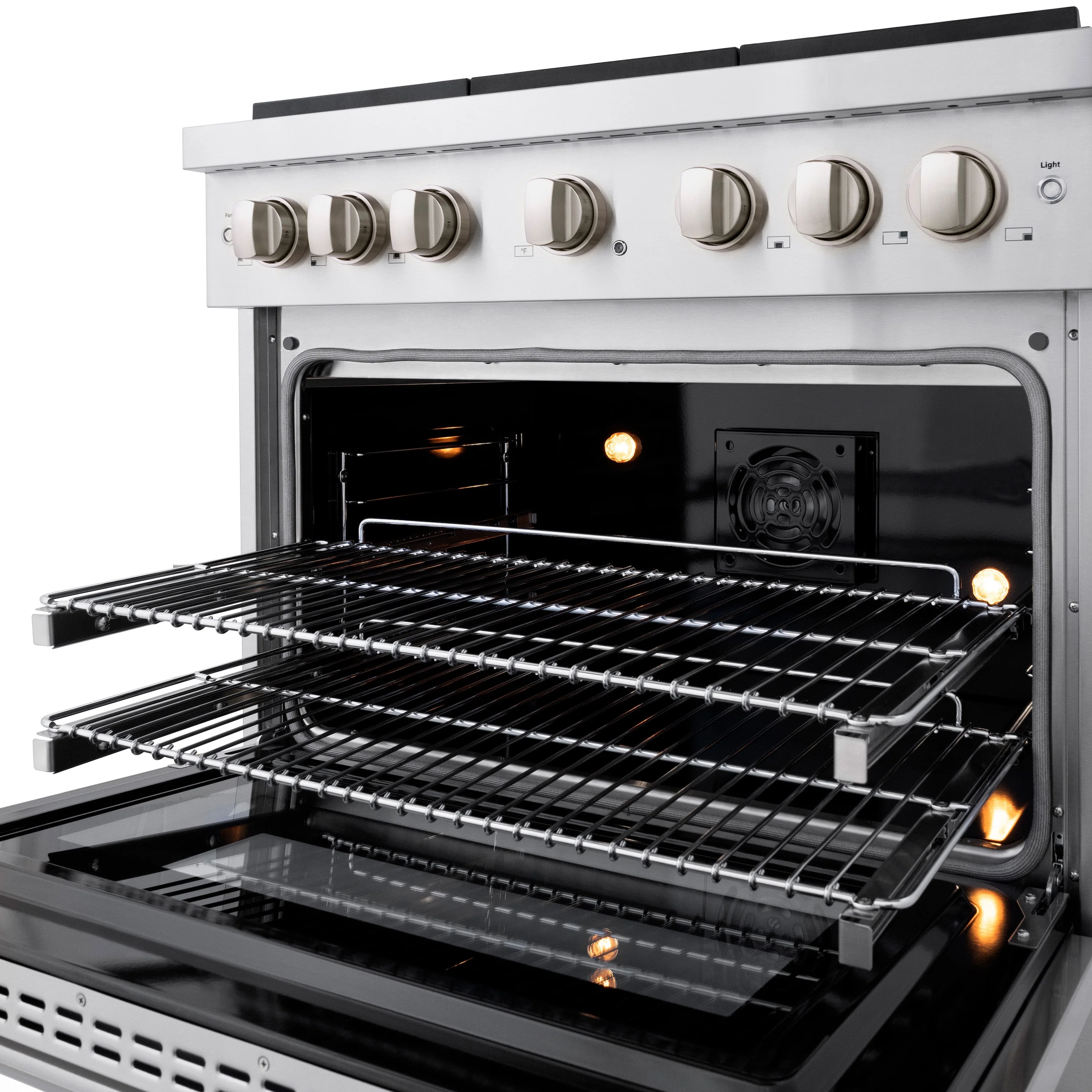 ZLINE 36 in. 5.2 cu. ft. Paramount Dual Fuel Range with Gas Cooktop and Electric Convection Oven in Stainless Steel with 6 Brass Burners (SDR-BR-36) - Image 9
