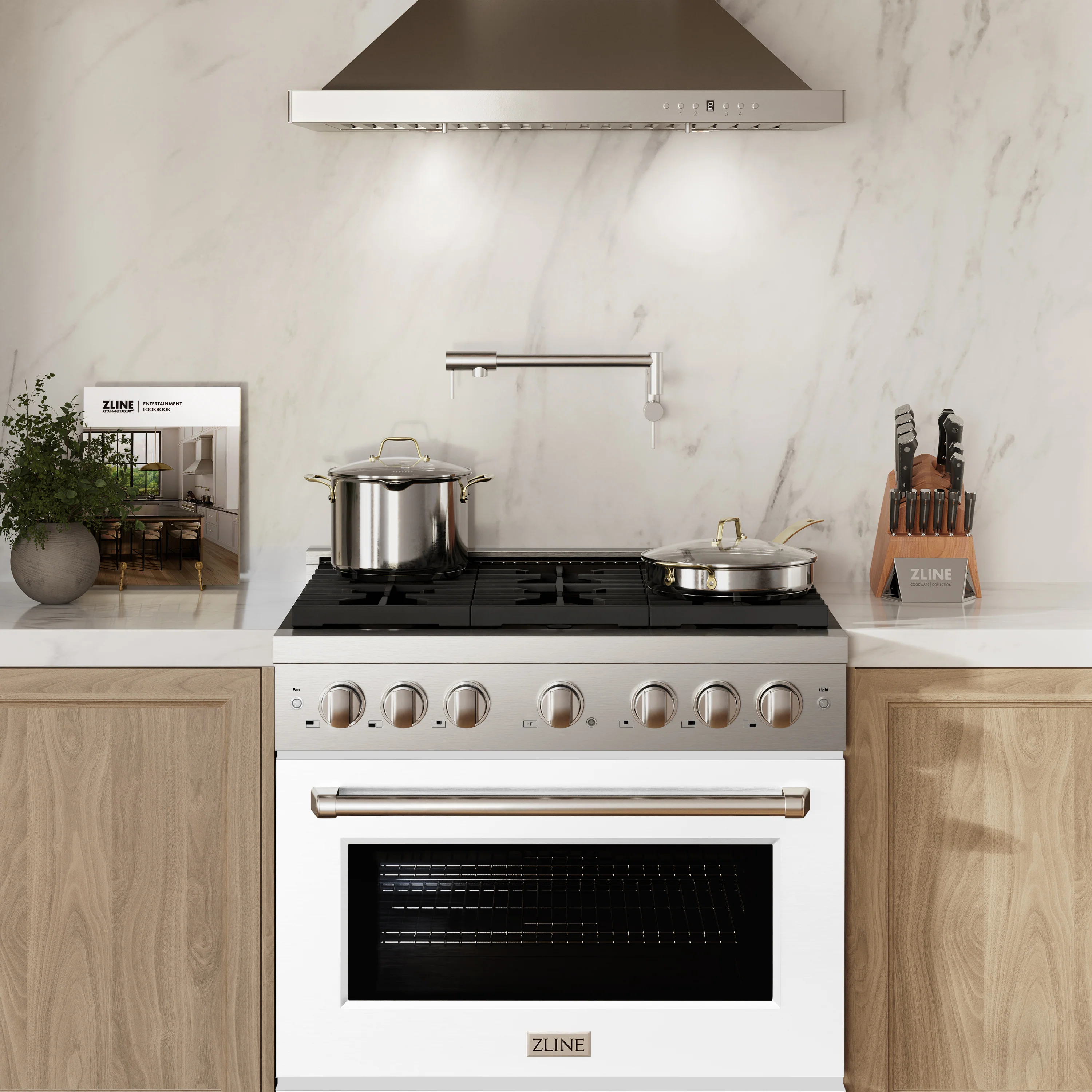 ZLINE 36 in. 5.2 cu. ft. Paramount Dual Fuel Range with 6 Burner Gas Cooktop and Electric Convection Oven in Stainless Steel with White Matte Door (SDR-WM-36) - Image 12