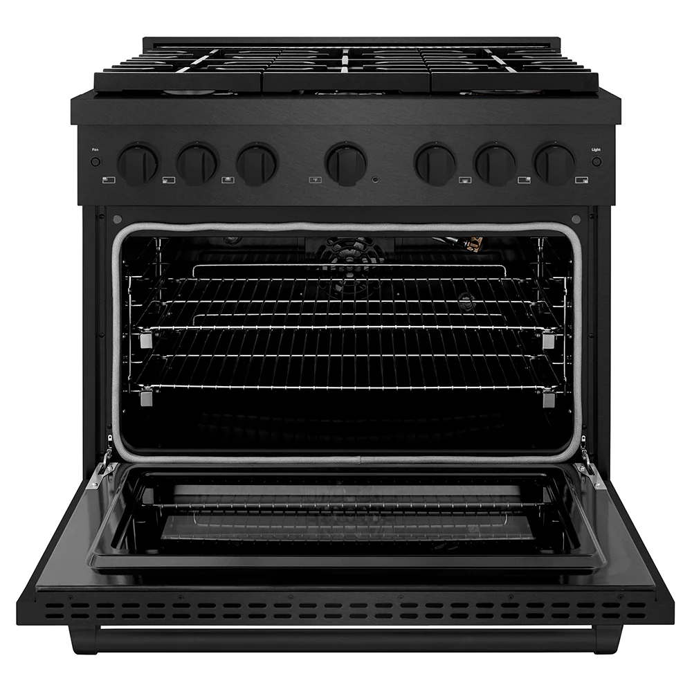 ZLINE 36 in. 5.2 cu. ft. Paramount Gas Range with 6 Burner Cooktop and Convection Gas Oven in Black Satin Stainless Steel (SGRBS-36) - Image 2
