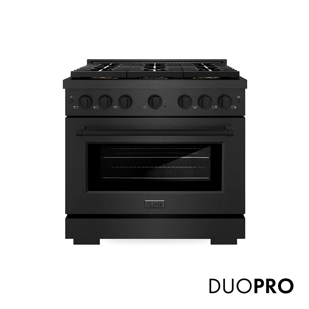 ZLINE 36 in. 5.2 cu. ft. Paramount Gas Range with 6 Burner DuoPro™ Cooktop and Convection Gas Oven in Black Satin Stainless Steel (PSGRBS-36)