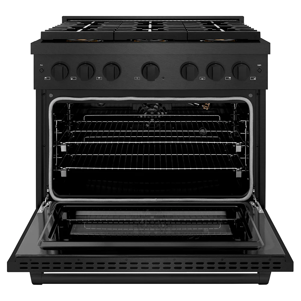 ZLINE 36 in. 5.2 cu. ft. Paramount Gas Range with 6 Burner DuoPro™ Cooktop and Convection Gas Oven in Black Satin Stainless Steel (PSGRBS-36) - Image 3