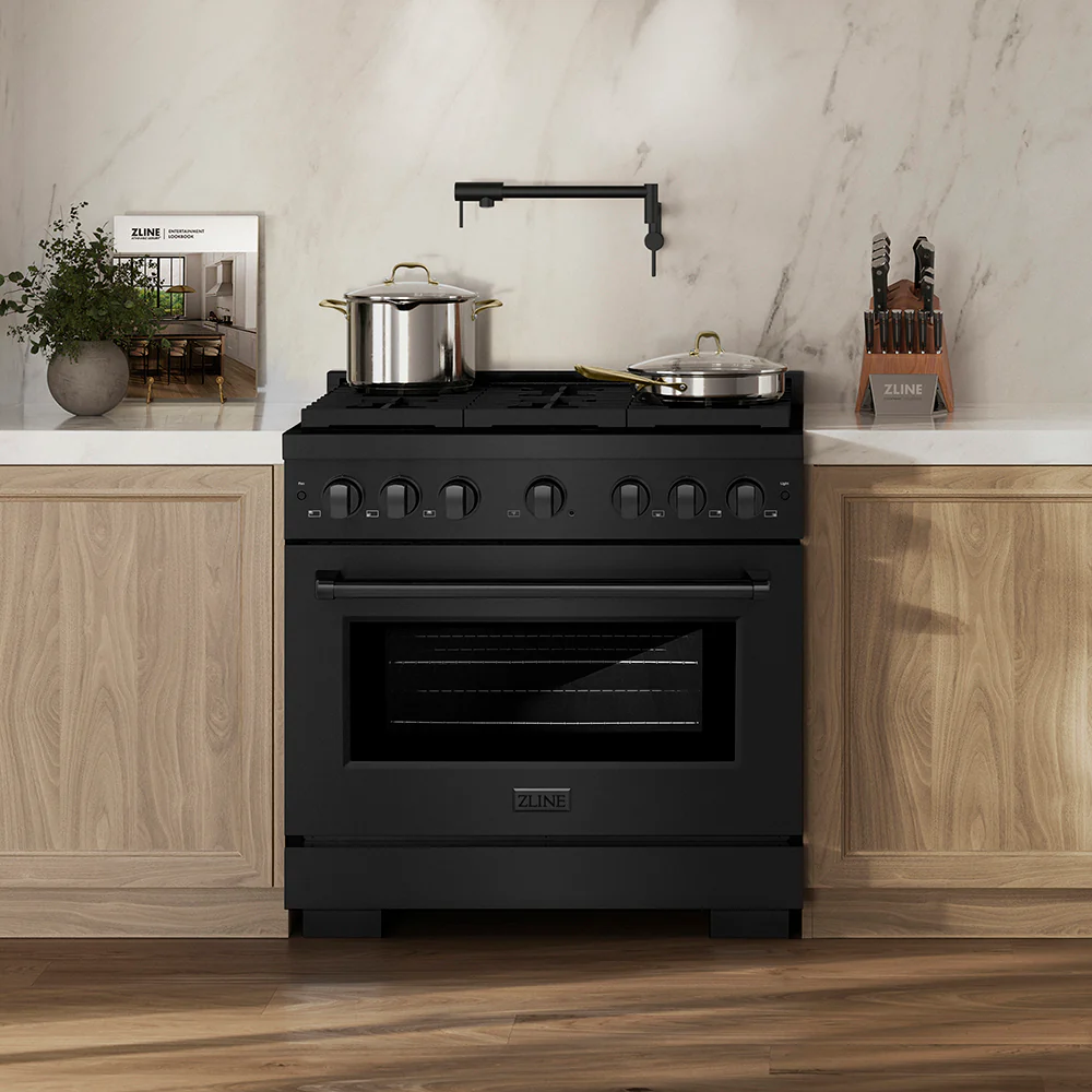 ZLINE 36 in. 5.2 cu. ft. Paramount Gas Range with 6 Burner DuoPro™ Cooktop and Convection Gas Oven in Black Stainless Steel (PSGRB-36) - Image 3