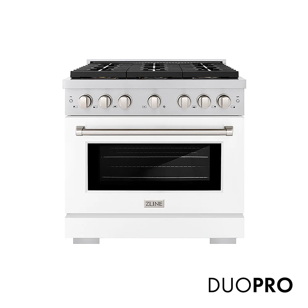 ZLINE 36 in. 5.2 cu. ft. Paramount Gas Range with 6 Burner DuoPro™ Cooktop and Convection Gas Oven with White Matte Door (PSGR-WM-36)