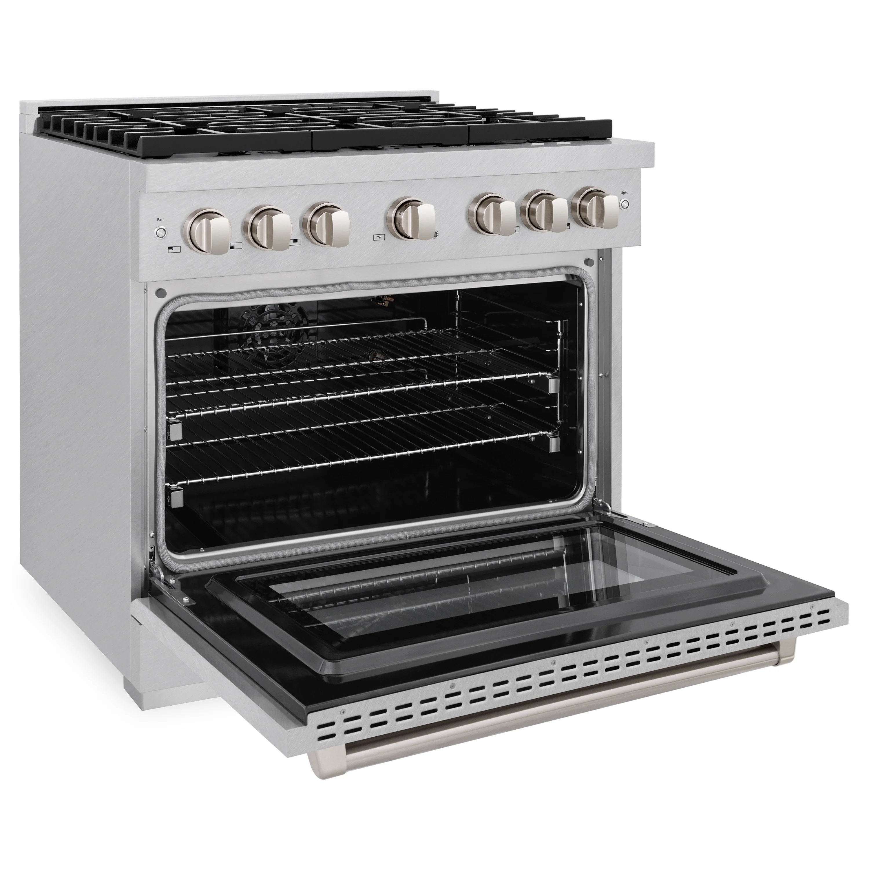 ZLINE 36 in. 5.2 cu. ft. Paramount Gas Range with 6 burner Cooktop and Convection Gas Oven in Satin Stainless Steel (SGRS-36) - Image 4