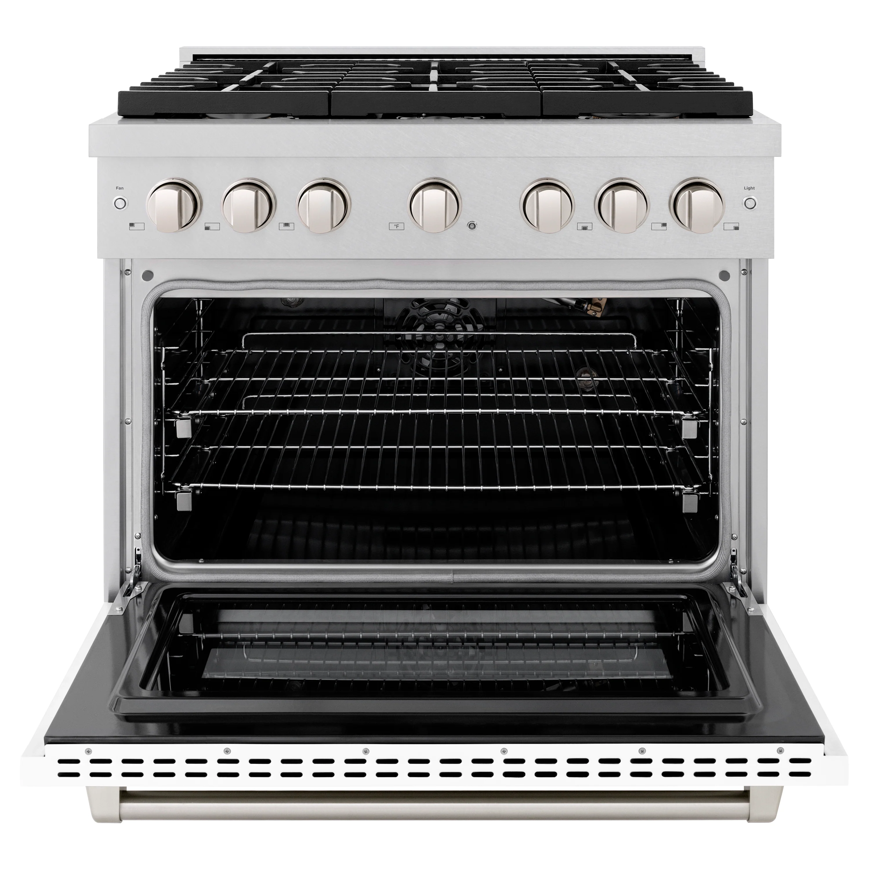 ZLINE 36 in. 5.2 cu. ft. Paramount Gas Range with 6 Burner Cooktop and Convection Gas Oven in Satin Stainless Steel with White Matte Door (SGRS-WM-36) - Image 5