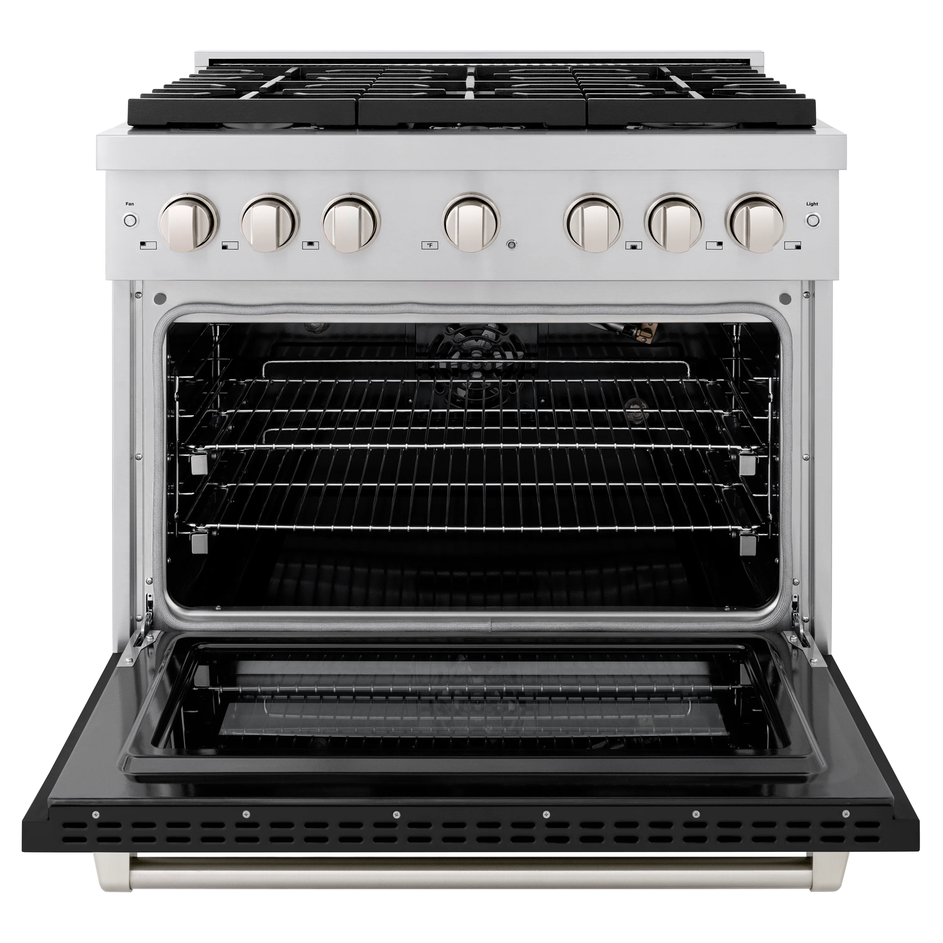 ZLINE 36 in. 5.2 cu. ft. Paramount Gas Range with 6 Burner Cooktop and Convection Gas Oven in Stainless Steel with Black Matte Door (SGR-BLM-36) - Image 4