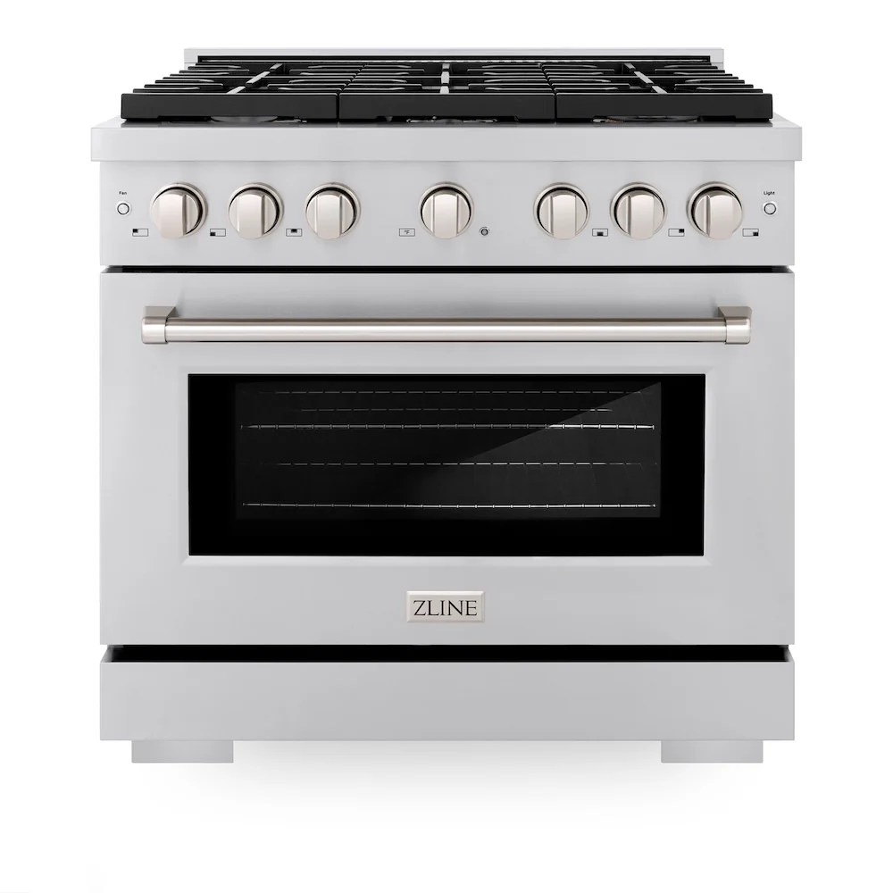 ZLINE 36 in. 5.2 cu. ft. Paramount Gas Range with Convection Gas Oven in Stainless Steel with 6 Brass Burners (SGR-BR-36) - Image 3