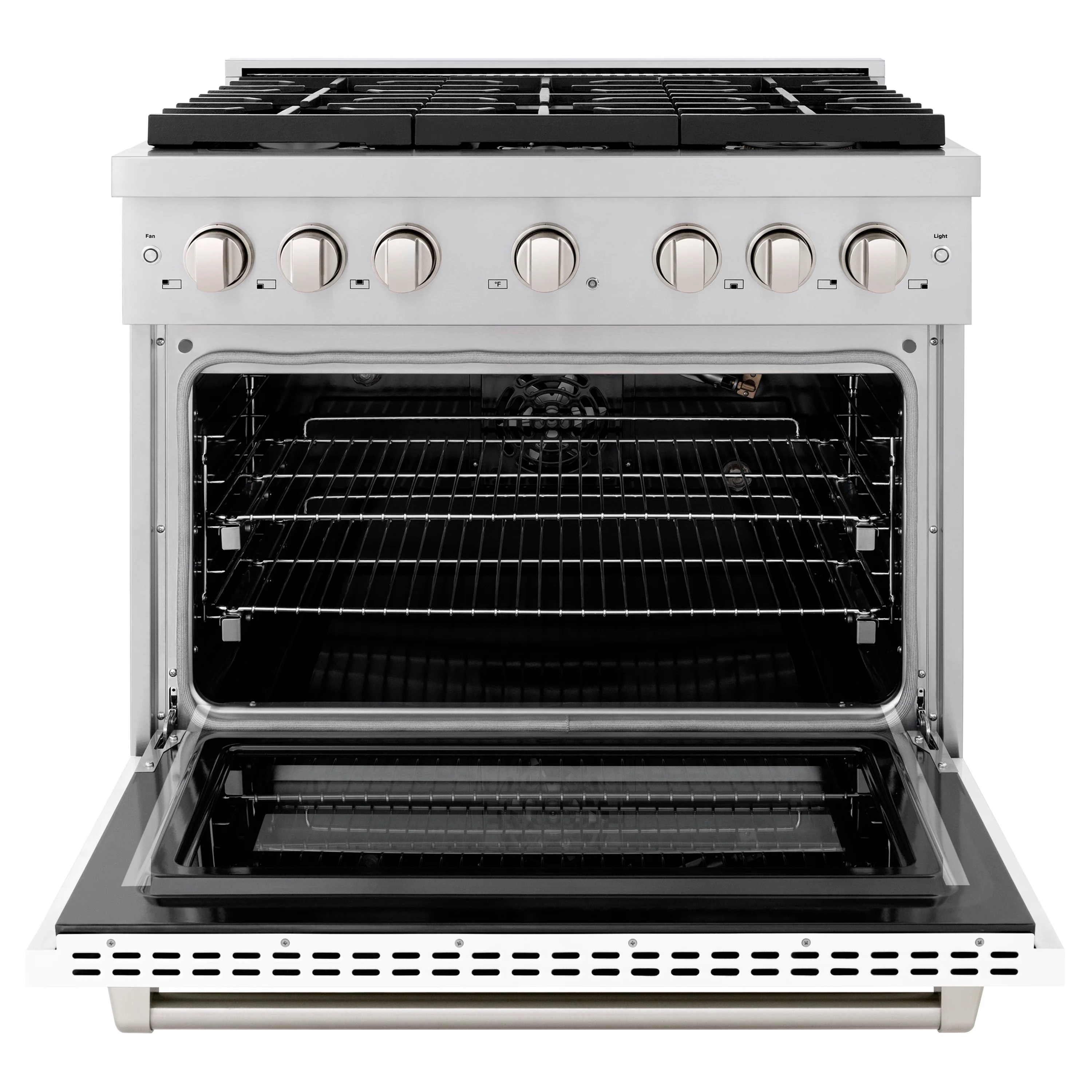 ZLINE 36 in. 5.2 cu. ft. Paramount Gas Range with 6 Burner Cooktop and Convection Gas Oven in Stainless Steel with White Matte Door (SGR-WM-36) - Image 3